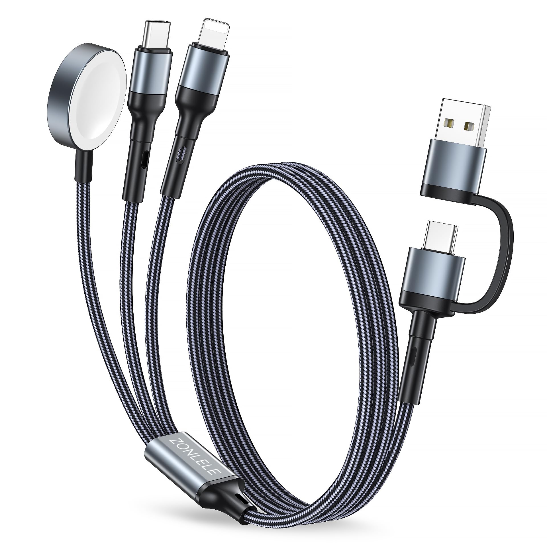 Upgraded 3-in-1 Magnetic Charging Cable for Apple Watch Ultra/SE/10/9/8/7/6/5/4/3/2/1, iPhone 16/15/14/13/12/11 & Galaxy S23 - 5FT Fast Charger with USB-C | Perfect for Travel, Office & Nightstand Charging