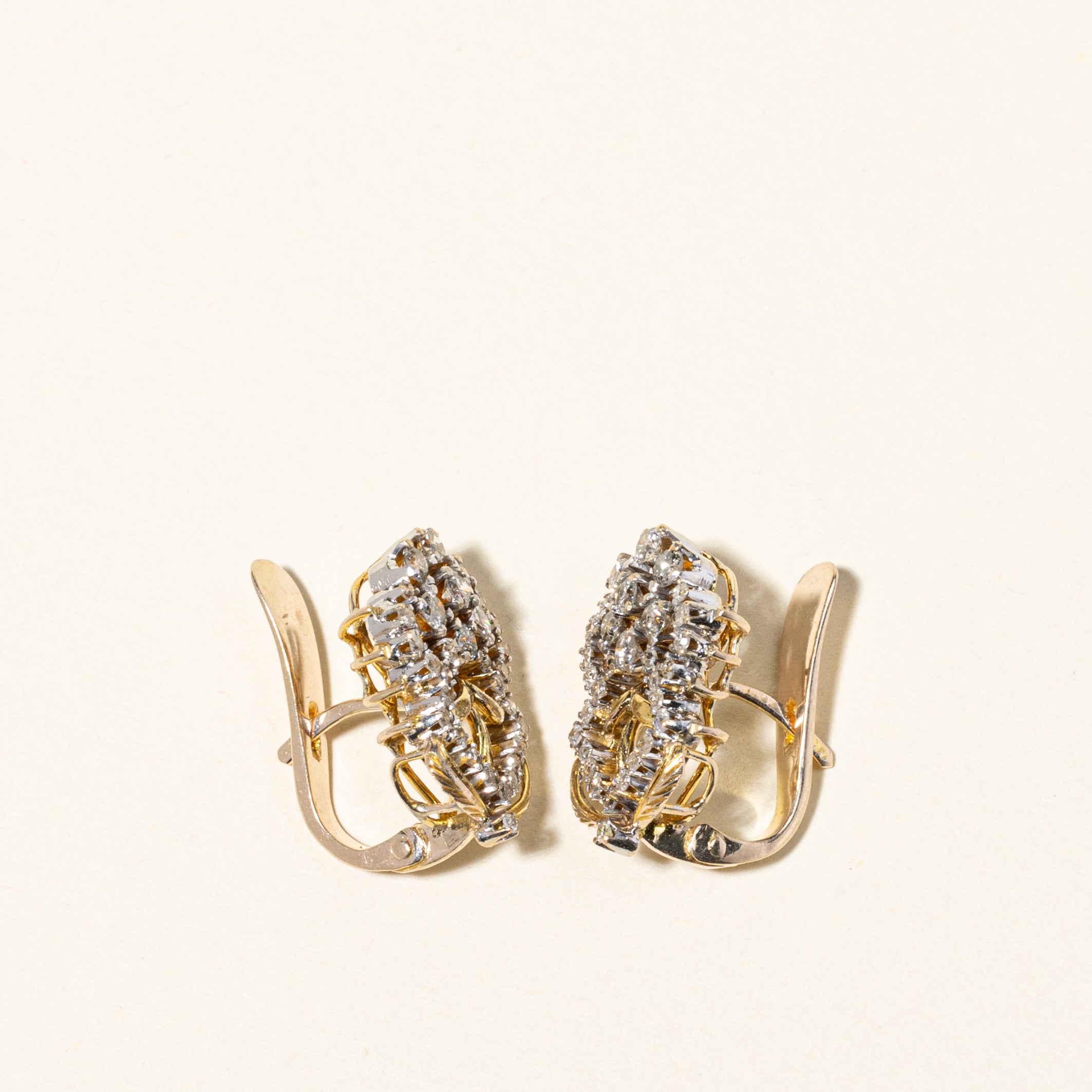 14K Yellow Gold Diamond Cluster Earrings 1.22ctw - Elegant Dangle Earrings for Women, Perfect for Weddings, Parties & Special Occasions