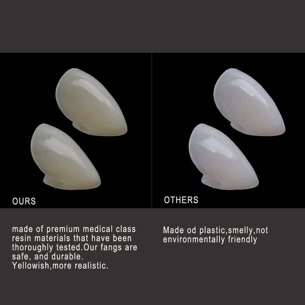 Vampire Fangs with Adhesive - 3 Pairs of Adjustable Fake Teeth in Different Sizes for Halloween Costume, Cosplay & Masquerade Parties - Perfect for Vampire Themed Events, Horror Nights and Halloween Makeup Transformations