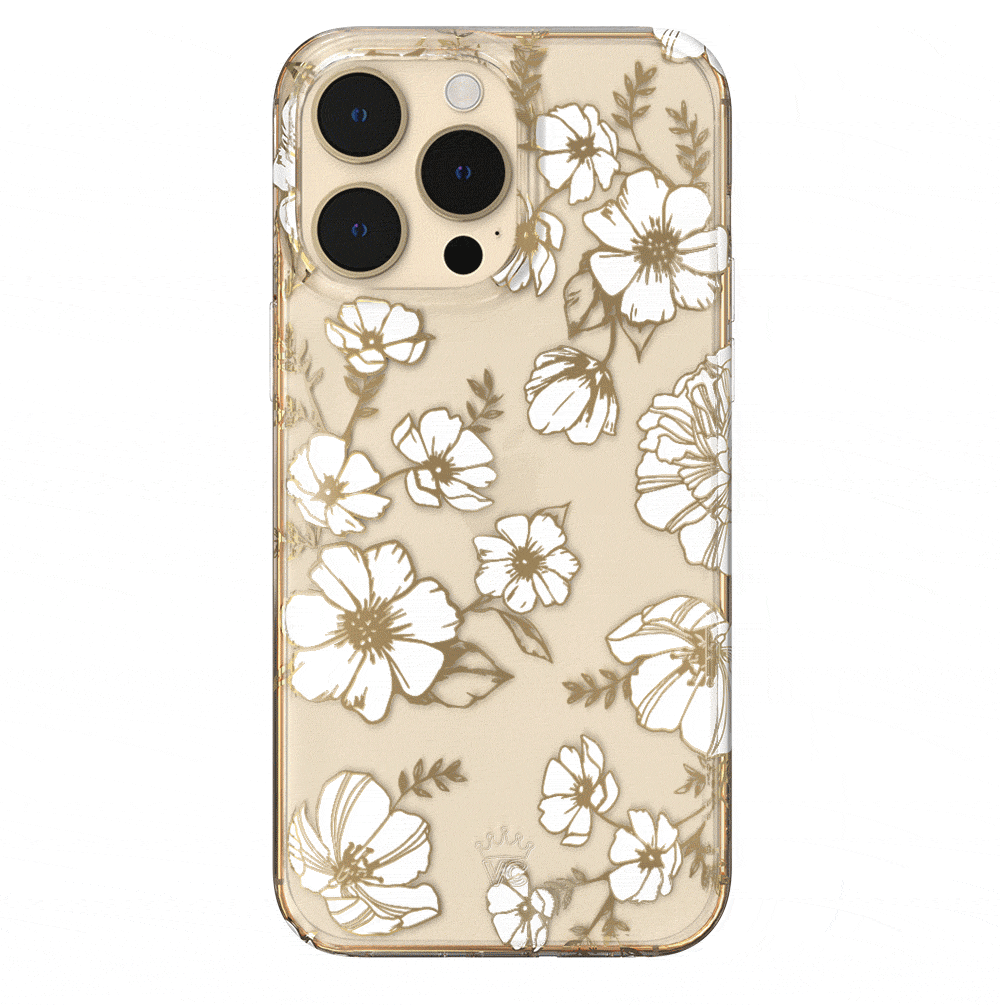 Elegant White & Gold Floral Transparent iPhone Case - Slim Protective Cover for iPhone 12/13/14/15 - Perfect for Everyday Use, Office & Special Occasions