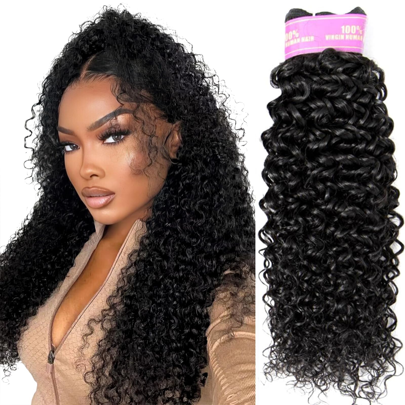 RECOOL 10A Brazilian Human Hair Extensions - 18 Inch Curly Hair Bundles (1 Piece) - 100% Natural Virgin Hair for Weave, Braiding & Styling - Perfect for Daily Wear, Parties & Special Occasions