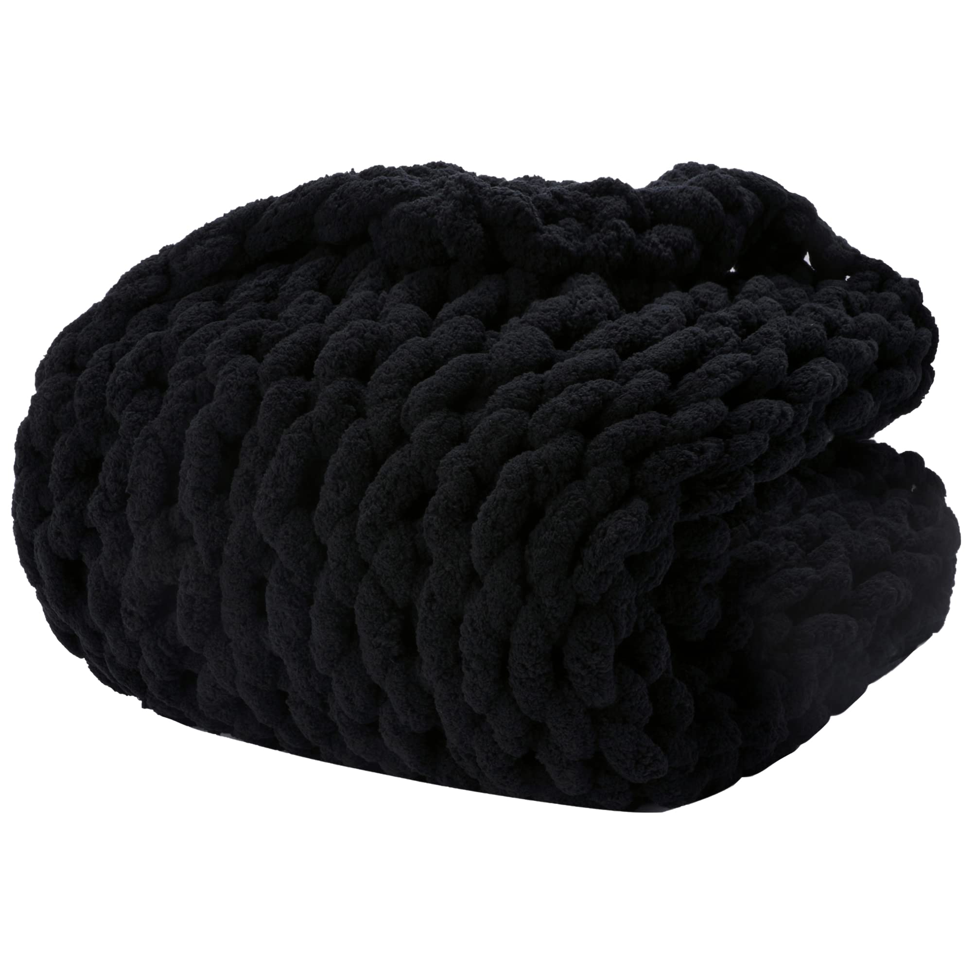 Alzoear Chunky Knit Throw Blanket - Soft Chenille Handmade Cozy Warm Blanket for Sofa, Bed, Couch - Perfect for Living Room, Bedroom Decor & Winter Snuggling (Black, 60x80 Inches)