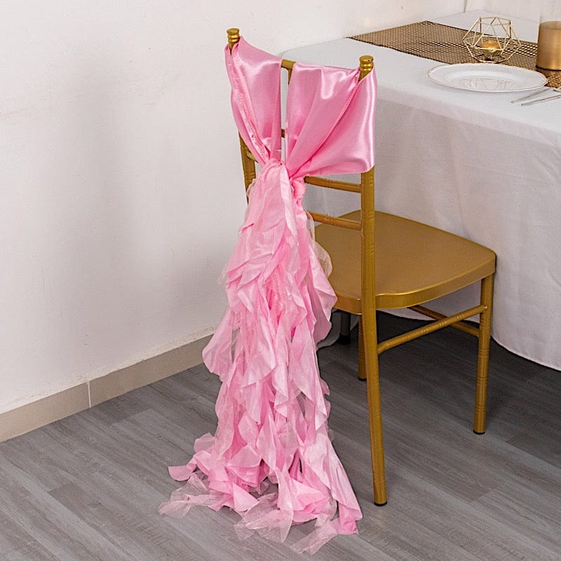 5 Pack Curly Willow Chiffon Satin Chair Sashes - Elegant Wedding Decor, Bridal Shower & Party Chair Ribbons for Banquet, Reception, and Special Events