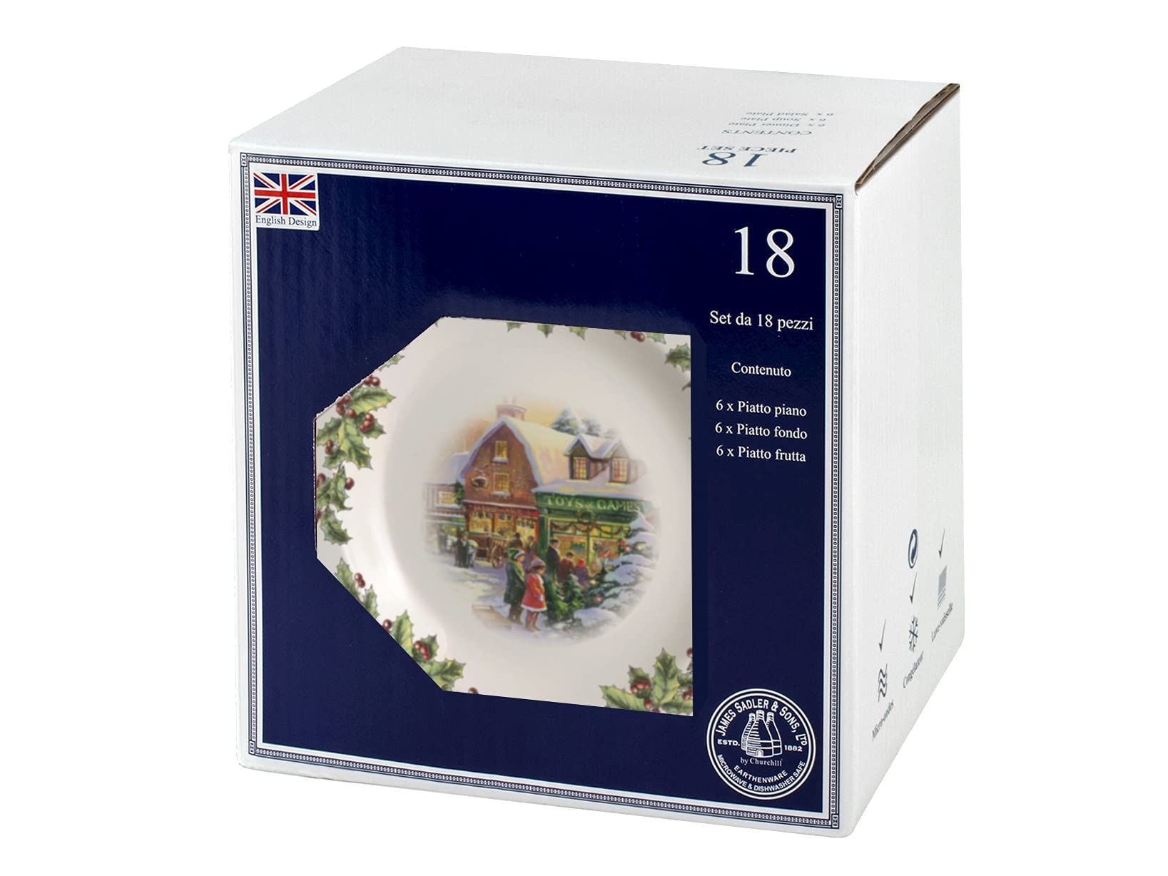 Churchill 842474 Holly Toys 18-Piece Earthware Tableware Set, White - Perfect for Christmas Dinner, Holiday Parties & Festive Gatherings