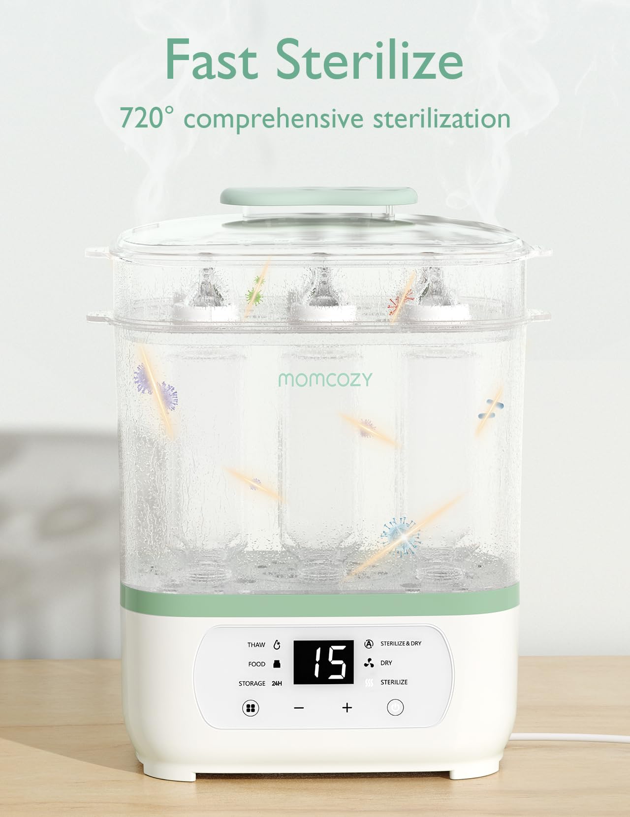 Momcozy 8-in-1 Electric Baby Bottle Sterilizer and Dryer | Steam Sterilizing for Bottles, Pacifiers & Breast Pump Parts | Perfect for Nursery, Daycare & Travel Use