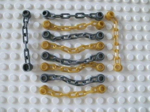 LEGO 10 Short Chains (5 Long Links), 5 Gold & 5 Dark Gray - Perfect for LEGO Jewelry, Keychains & DIY Craft Projects