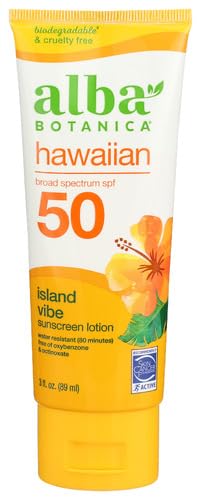 Alba Botanica Hawaiian Green Tea SPF50 Sunscreen - 3 oz (Pack of 6) | Natural Mineral Sunblock for Face & Body | Vegan, Cruelty-Free, Reef-Safe | Perfect for Beach, Pool & Outdoor Activities