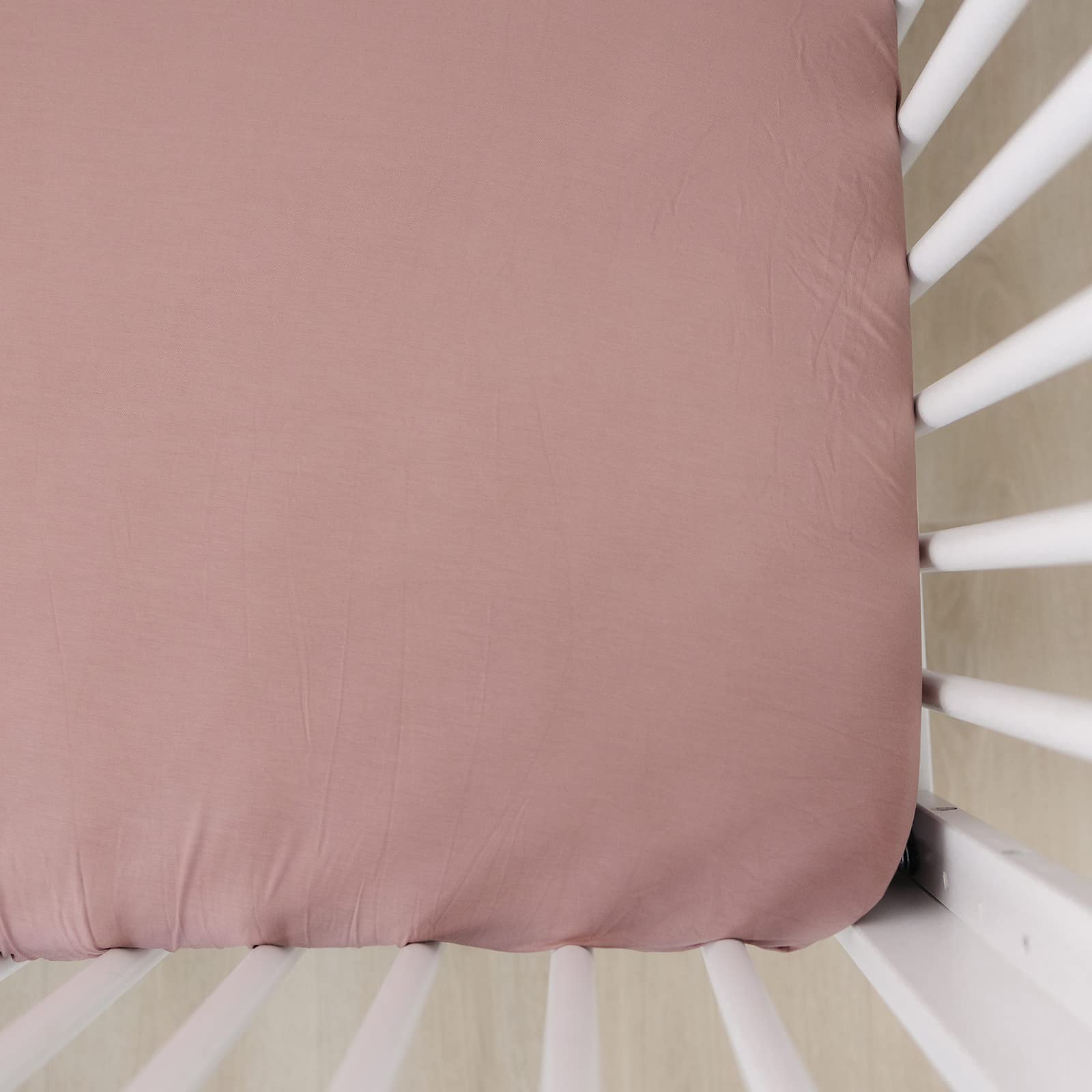 Mebie Baby Stretch Sheet - Soft Organic Cotton Crib Fitted Sheet, Dusty Rose Pink - Perfect for Nursery, Daycare & Travel Portable Cribs