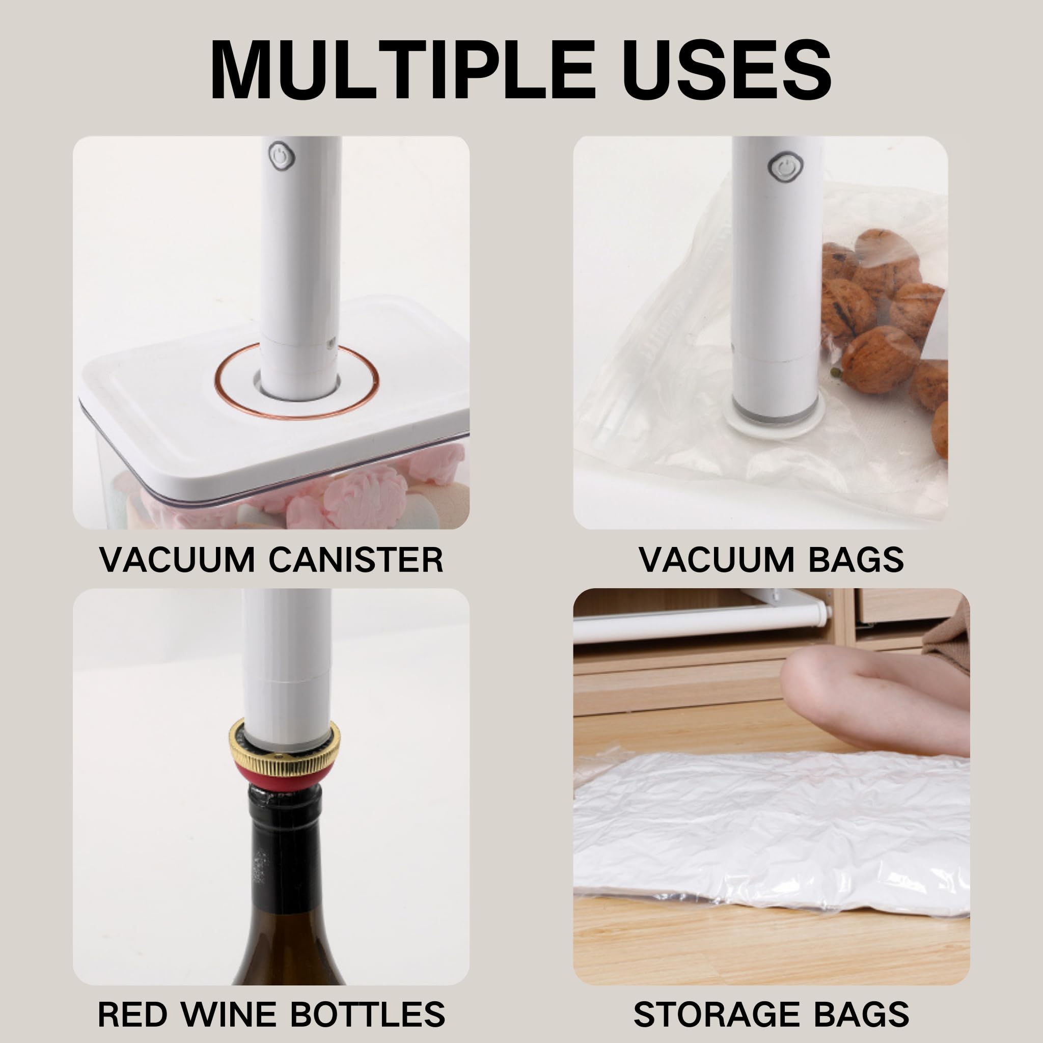 OneTouch Handheld Vacuum Sealer with 5 Bags - USB-C Rechargeable Food Saver, 10s Quick Seal, Strong Suction for Meal Prep, Sous Vide, Travel & Home Storage | Compact & Portable for Kitchen, Camping & On-the-Go Use (White)