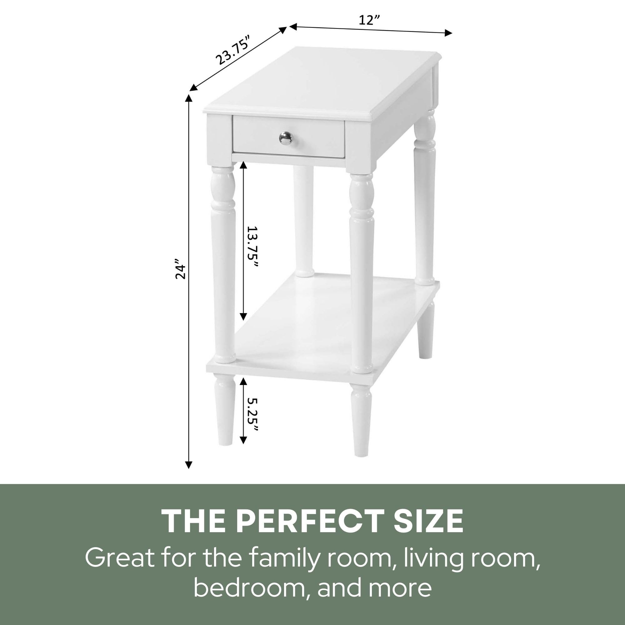 French Country Style No-Tools Assembly Chairside End Table in White - Perfect for Living Room, Bedroom, or Office Side Table