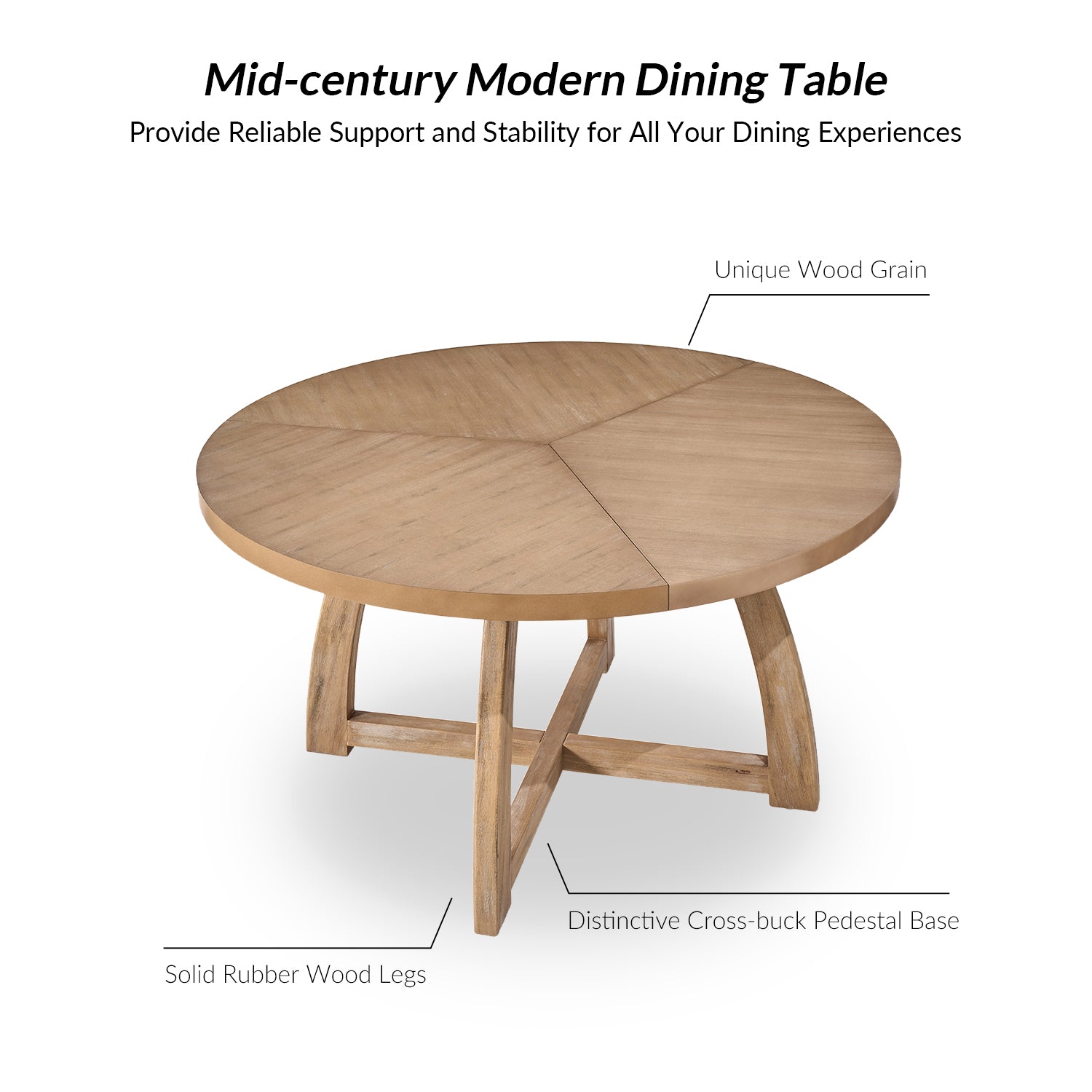 Sherry 54 Inch Solid Wood Round Dining Table - Rustic Farmhouse Style for Kitchen, Dining Room & Outdoor Patio