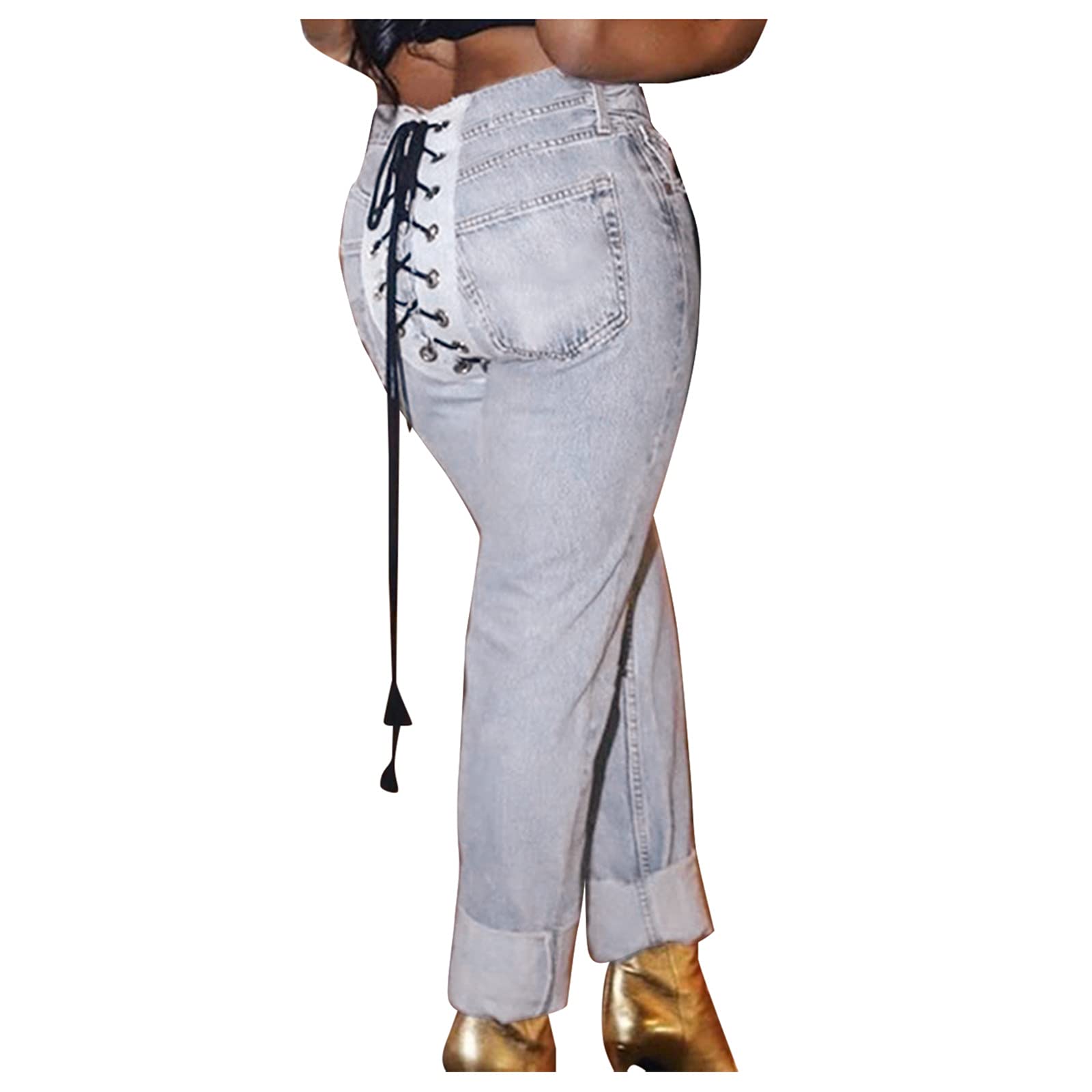 **Stylish Lace Denim Pants for Women – Butt-Lifting Stretch Skinny Jeans with Colorful Waist & Ripped Details | Perfect for Casual Outings & Night Out**