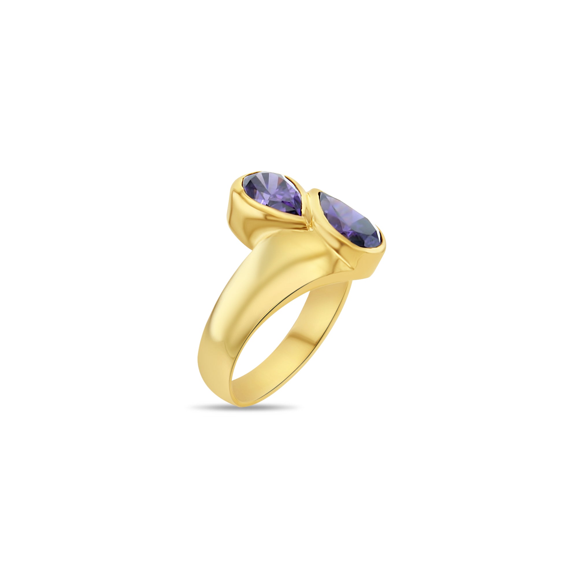 14K Yellow Gold Teardrop Amethyst Bypass Ring | Elegant Dainty Jewelry for Women | Perfect for Weddings, Anniversaries & Special Occasions