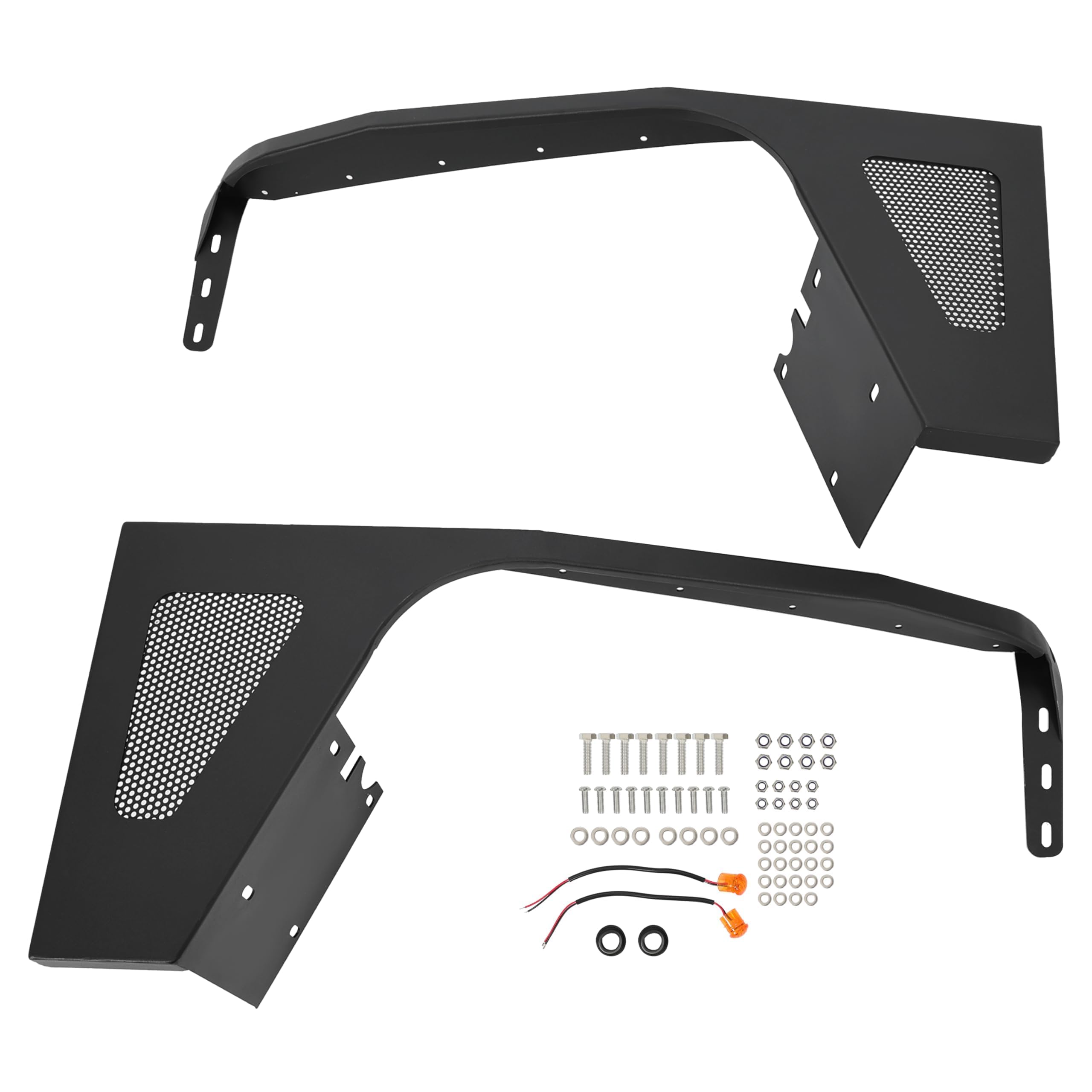 KUAFU 2-Piece Black Steel Front Fender with LED Lights for 1997-2006 Jeep Wrangler TJ - Wheel Cover Guards for Driver & Passenger Side | Off-Road Protection & Style Upgrade