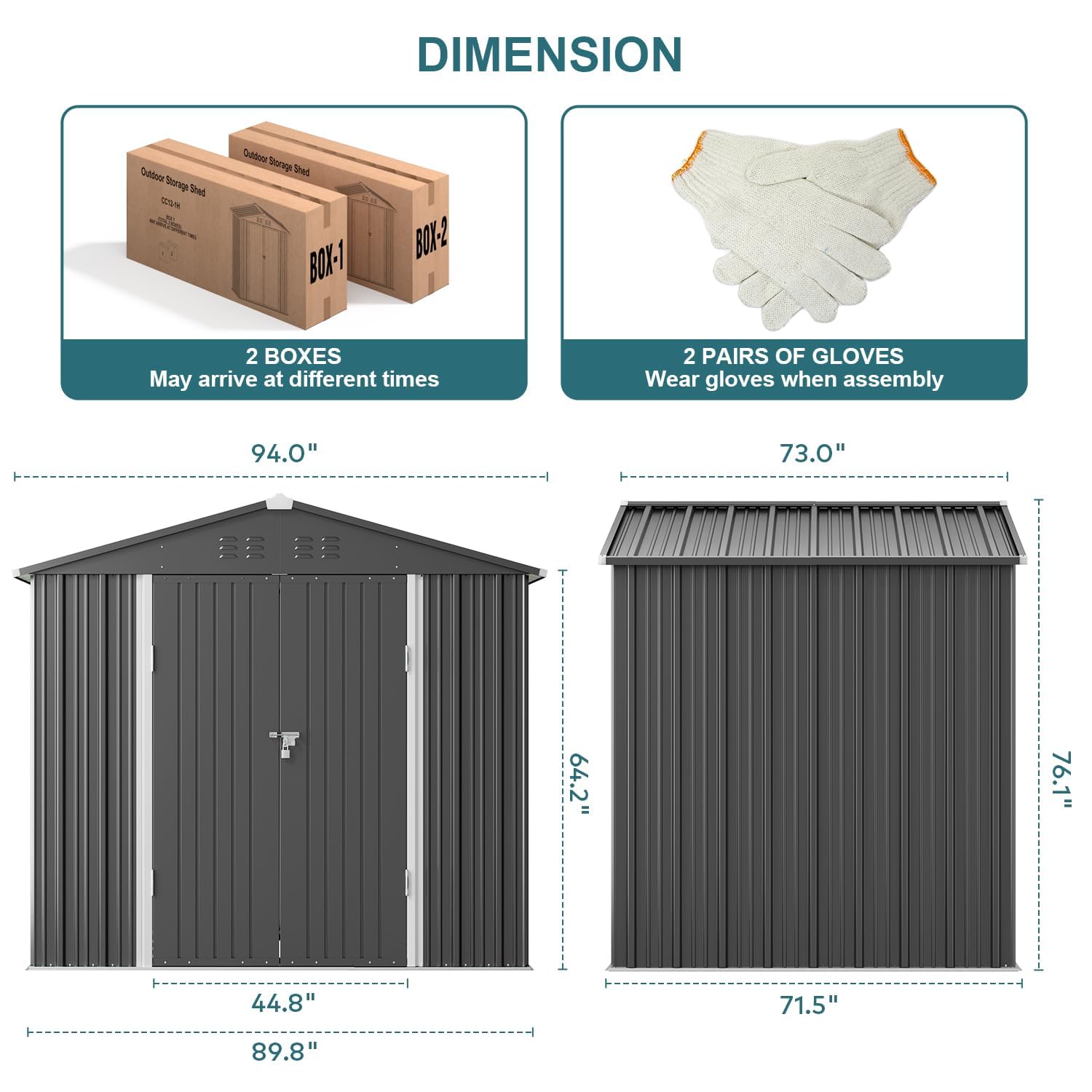 Gizoon 8x6 FT Galvanized Metal Outdoor Storage Shed - Double Lockable Doors, Weatherproof Garden Shed for Backyard, Patio & Lawn Organization (Dark Grey) | Perfect for Storing Tools, Equipment & Seasonal Items