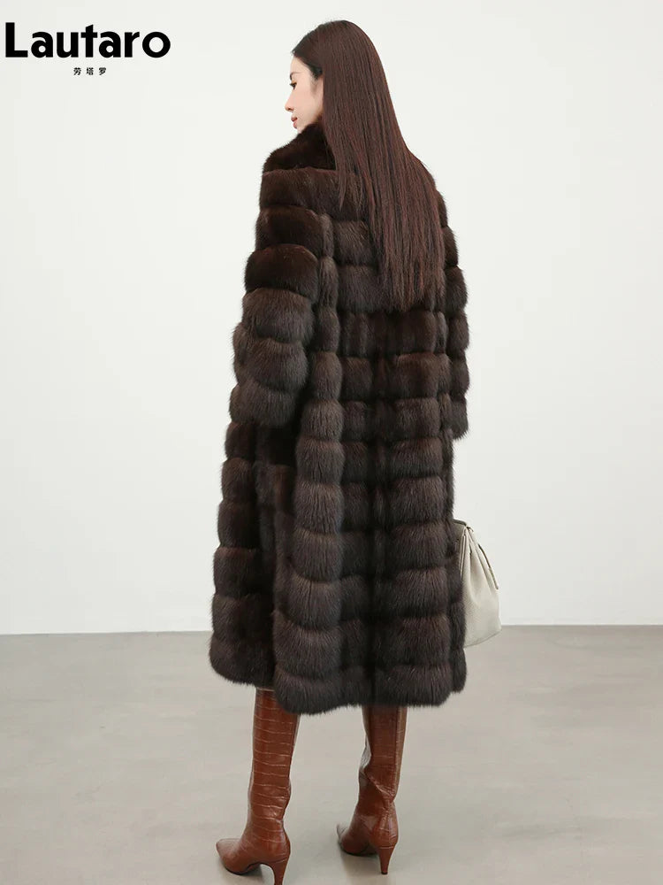 Luxury Faux Sable Fur Coat for Women - Warm Thick Fluffy Winter Overcoat with Shawl Collar | Elegant Outerwear for Fall Winter Fashion, Parties & Cold Weather