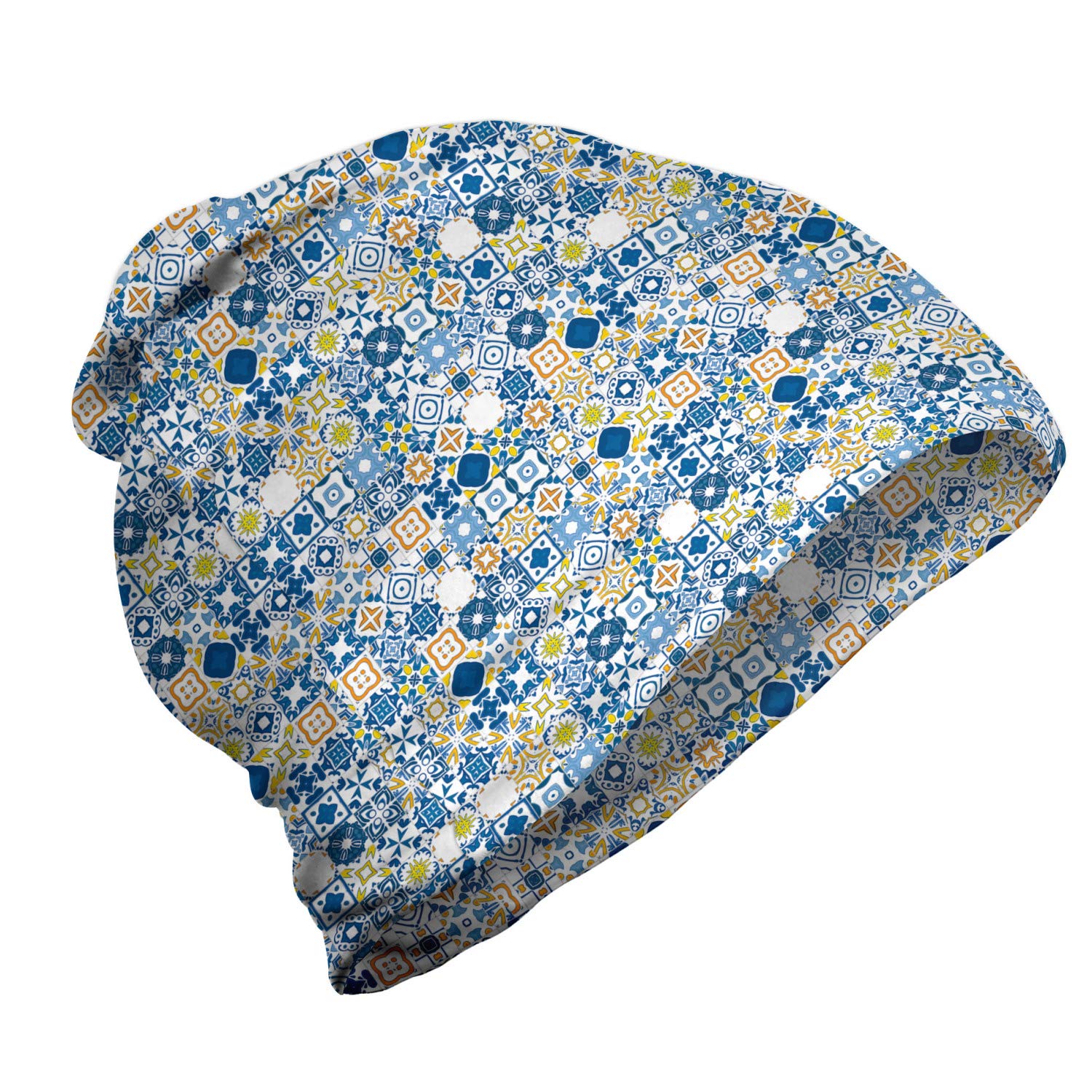 Ambesonne Unisex Beanie - Mosaic Azulejo Pattern Winter Hat for Men & Women - Warm Knit Beanie for Hiking, Outdoor Activities & Cold Weather