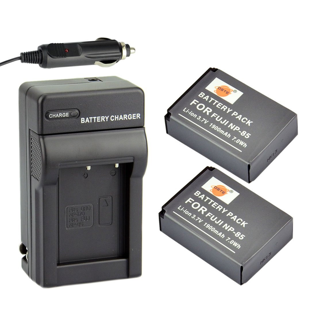 DSTE® 2X NP-85 Replacement Batteries + DC122 Travel/Car Charger Adapter for Fujifilm FinePix S1 SL240 SL260 SL280 SL300 SL305 SL1000 Digital Cameras - Perfect for Travel, Photography Trips & Backup Power