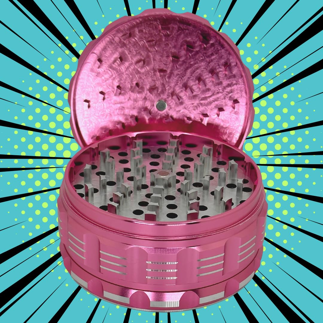 4 Inch Aluminum Alloy Herb Grinder - 3 Layer Spice Crusher with Pollen Catcher, Portable Pink Grinder for Kitchen & Travel - Perfect for Grinding Herbs, Spices, and Tobacco at Home or On The Go