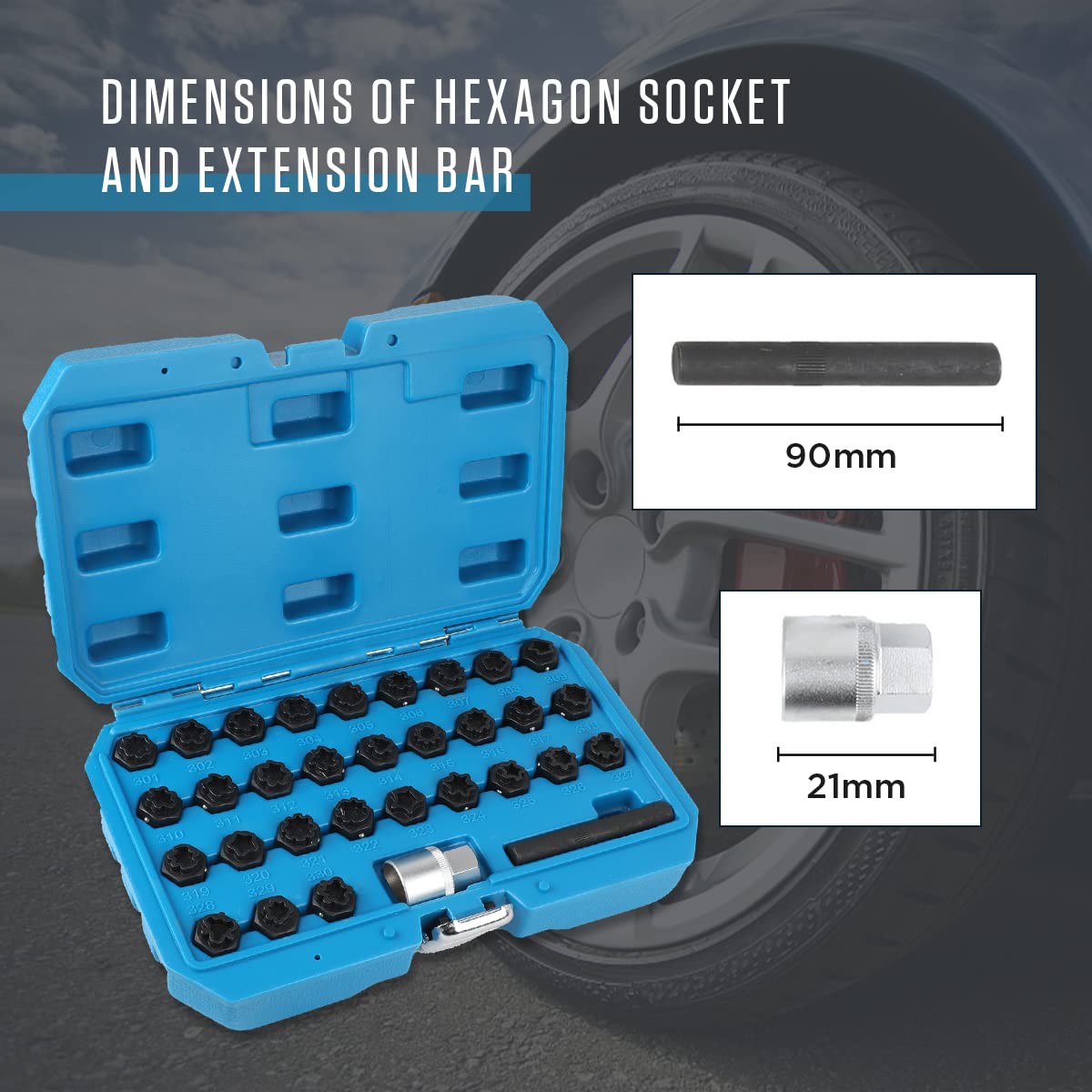32 PCS Wheel Lock Removal Kit for Mercedes Benz - Universal Wheel Lock Key Set & Lug Nut Remover Tool - Perfect for Car Maintenance, Tire Changes & Emergency Roadside Repairs