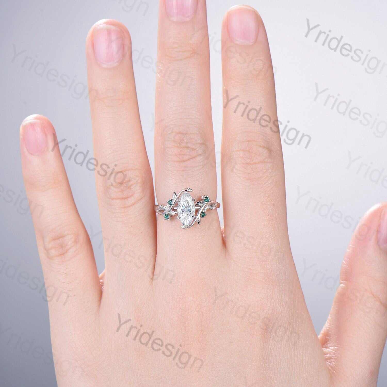 Vintage Moissanite Engagement Ring for Women - Marquise Cut Twig Leaf Cluster Wedding Band, Emerald Inspired Branch Ring | Perfect for Proposals, Anniversaries & Special Occasions