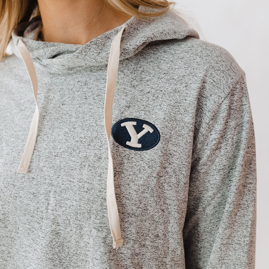 BYU Travel Hoodie for Men & Women - Soft Heather Grey Pullover Sweatshirt - Perfect for College, Campus, and Outdoor Adventures