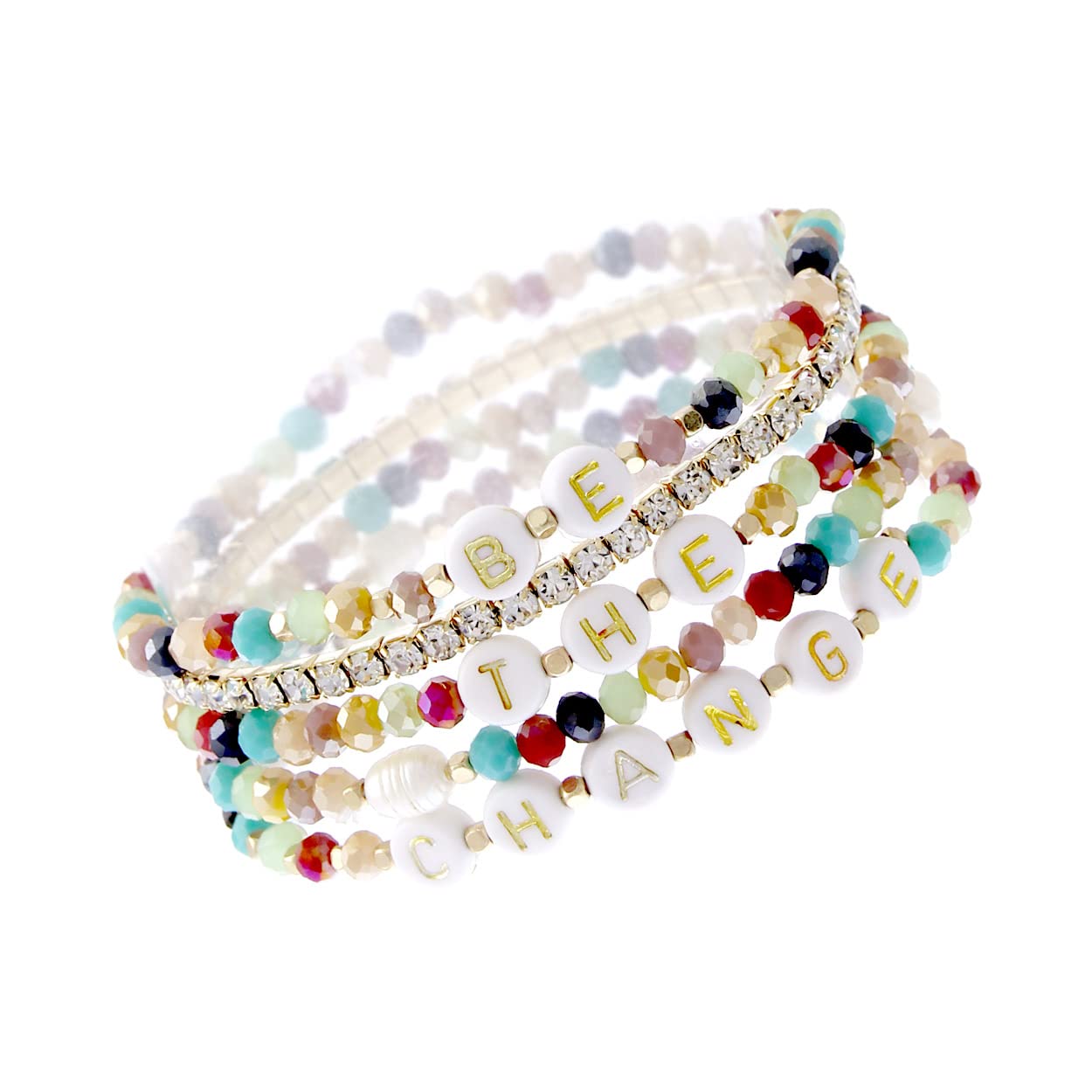Inspirational Message Multi Strand Beaded Stackable Stretch Bracelets for Women - Bohemian Boho Style Bracelets with Beautiful Faceted Glass Beads - Gift Box Included - Perfect for Daily Wear, Yoga, Meditation & Special Occasions