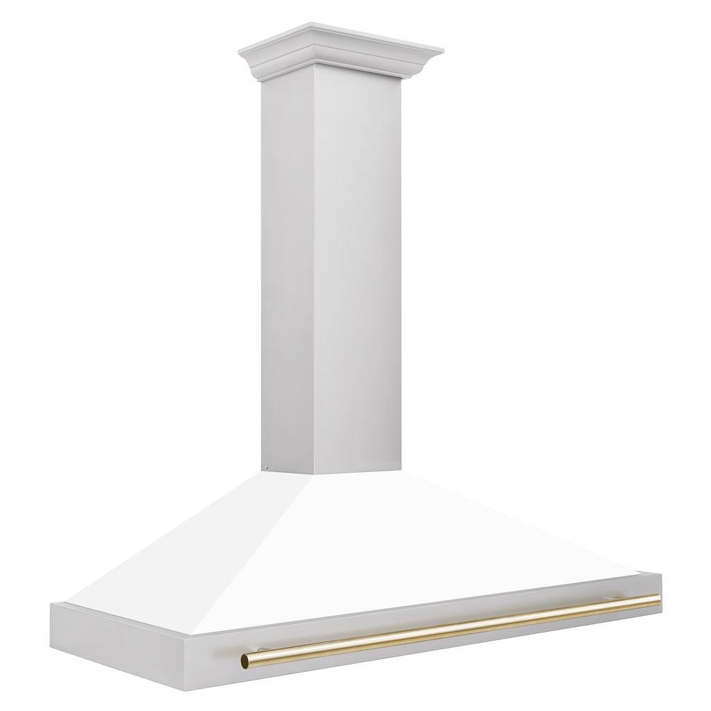ZLINE KB4STZ WM G Autograph Edition Convertible Stainless Steel Range Hood - White Matte Shell with Polished Gold Accents - Professional Kitchen Ventilation for Modern Homes