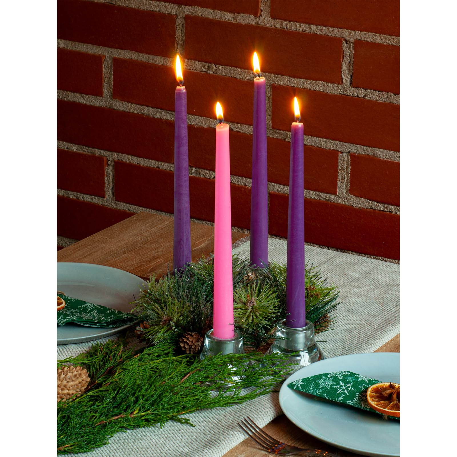 10 Inch Purple Advent Candles - Dripless Taper Candles 3-Pack, Unscented Long Burning Candlesticks for Wreaths, Church, Christmas Decor & Holiday Centerpieces