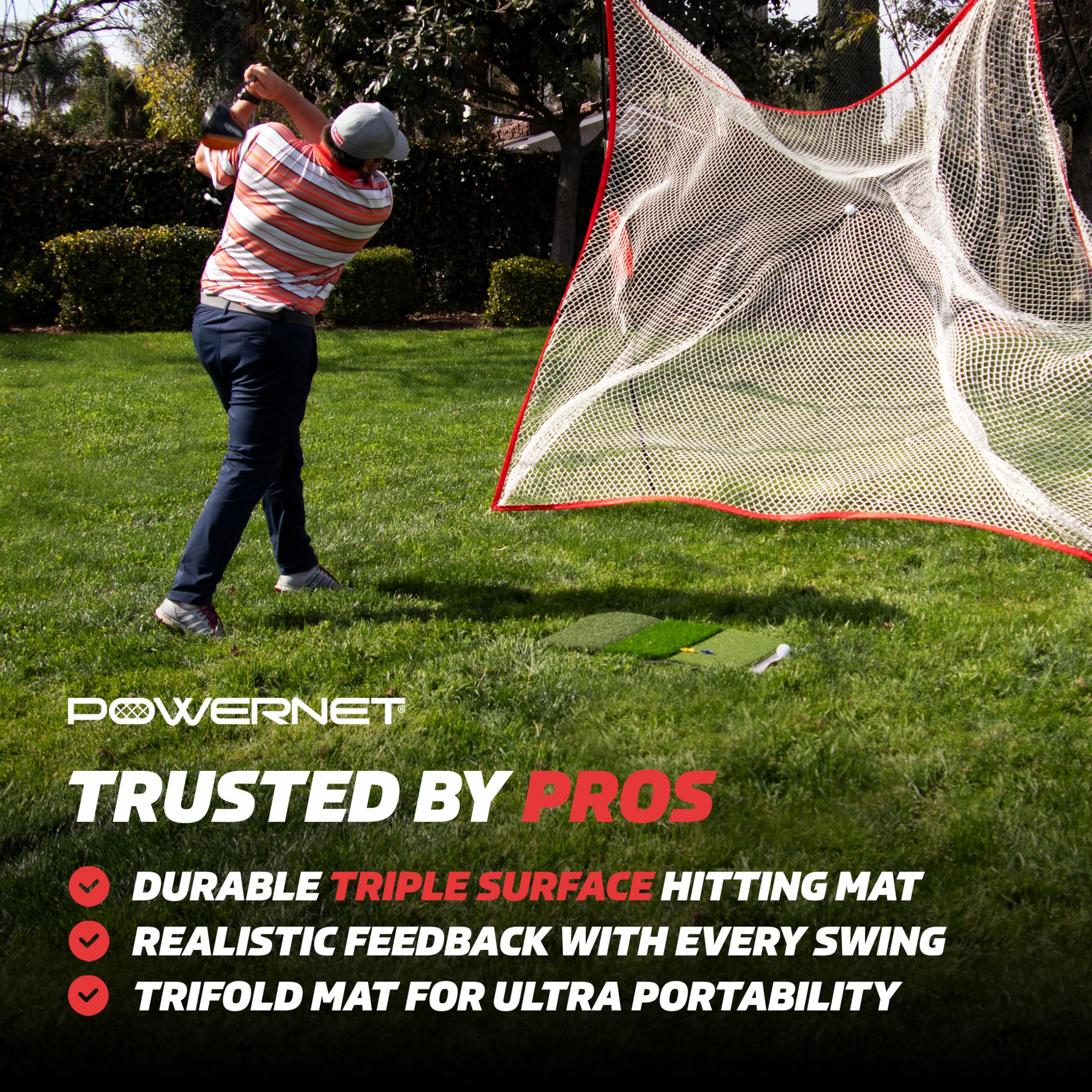 PowerNet 10x7 FT Portable Golf Practice Net with Tri-Turf Mat - Perfect for Backyard & Indoor Golf Training | Improve Swing & Driving Skills at Home