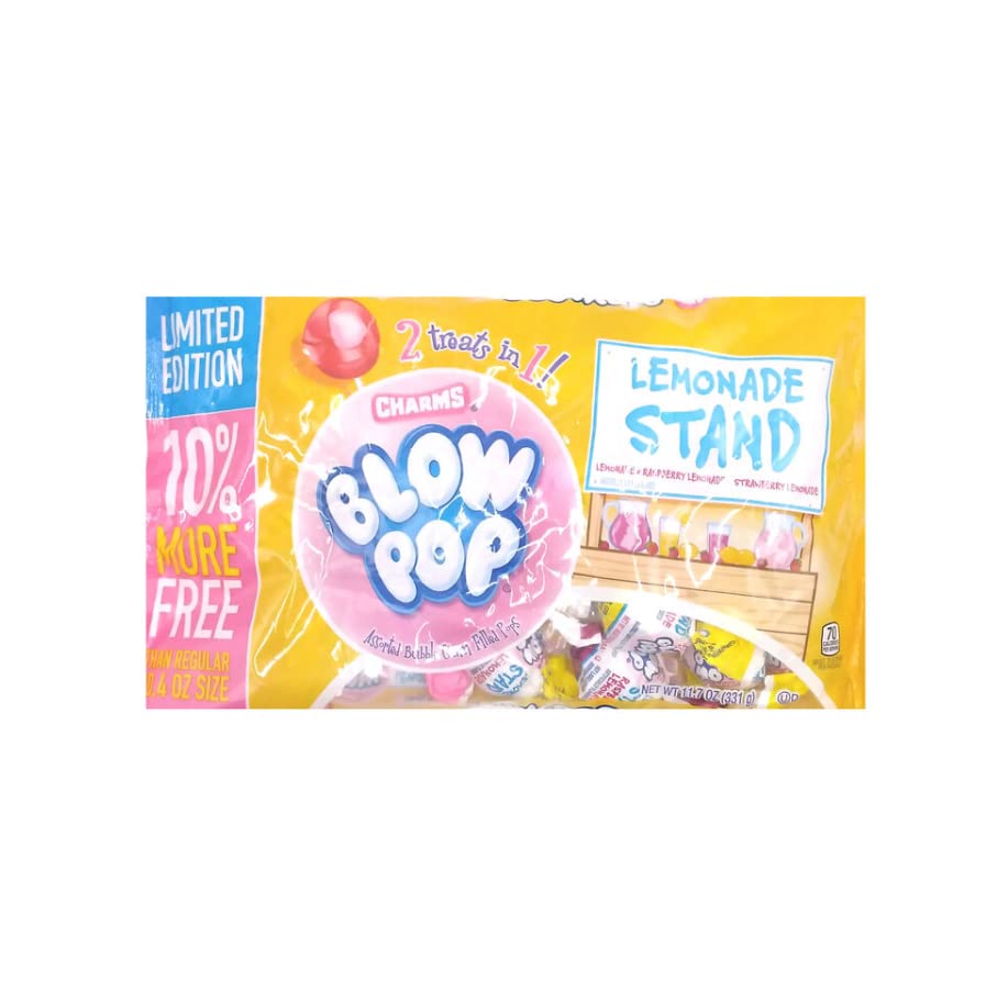 Charms Blow Pop Lemonade Stand Lollipops - 11.7 oz Resealable Bag - Bulk Candy for Parties, Halloween Treats & Fundraisers