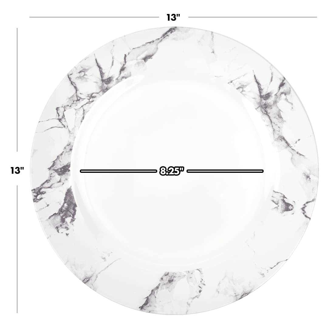 Koyal Wholesale 13-Inch Modern Acrylic Charger Plates - Bulk Set of 24 for Weddings, Holidays & Parties - Heavy Duty Marble-Edge Dinner Plates - Perfect for Bridal Showers, Birthday Celebrations & Formal Dining Tables