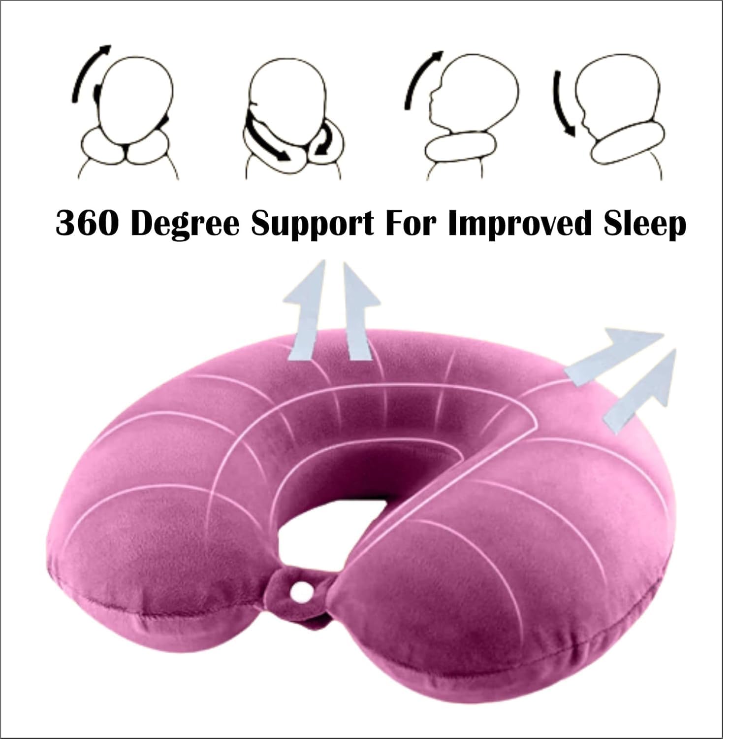 Vibgyor Vibes U-Shaped Travel Neck Pillow with Eye Mask - Ergonomic Support for Airplane, Car & Train Travel - Lightweight Sleeping Pillow for Men & Women (Pink) | Perfect for Long Flights, Road Trips & Commuting