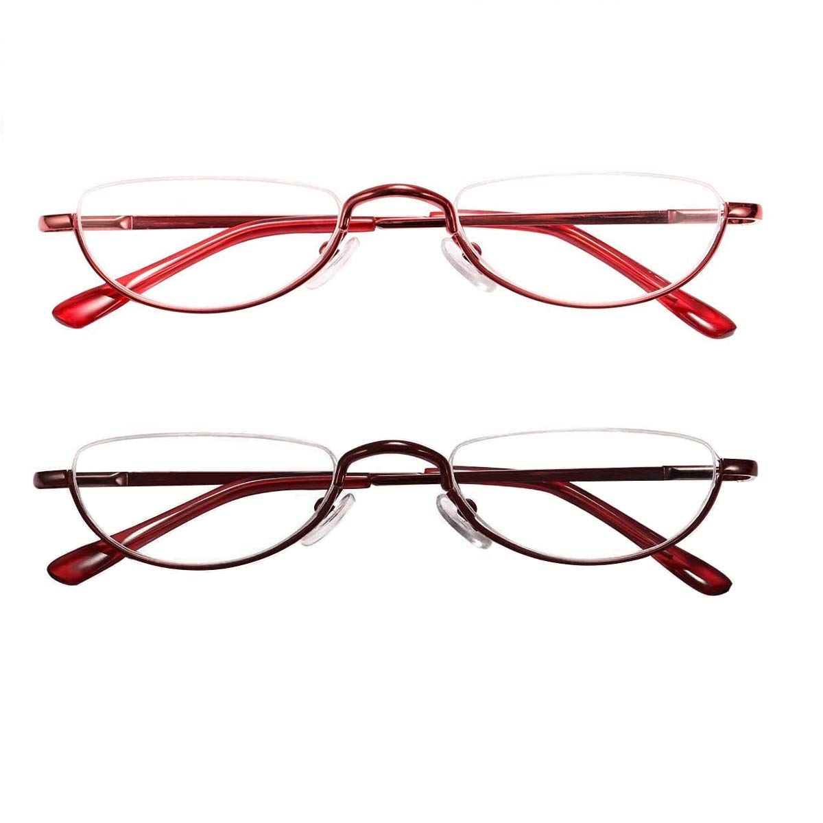 Vintage Half Moon Reading Glasses 2 Pairs - Spring Hinge Alloy Frame +3.5 Magnification for Men & Women | Perfect for Reading Books, Crafts & Close Work