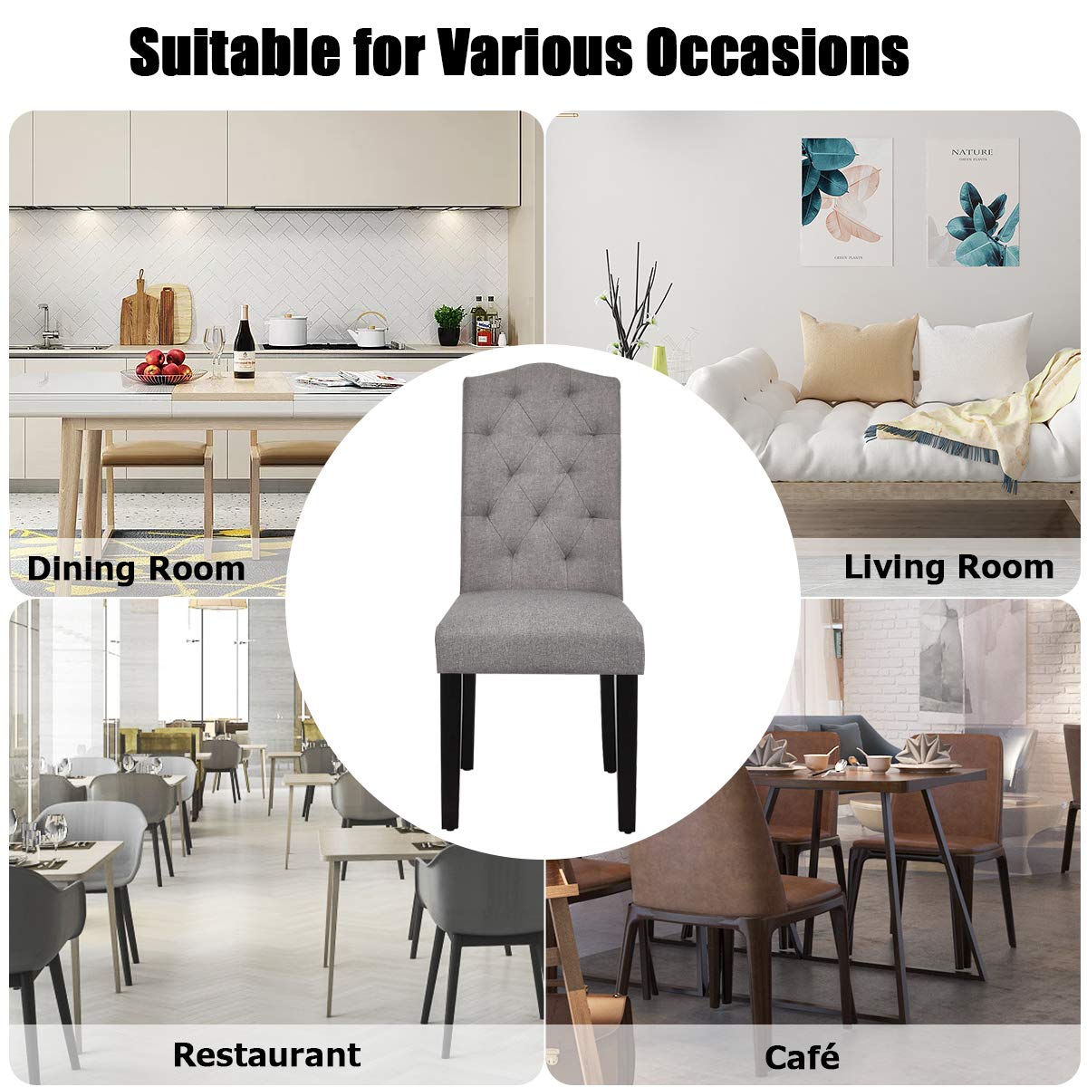 Giantex Set of 2 Tufted Fabric Dining Chairs with Nailed Head - Modern Upholstered Parsons Chairs with Padded Seat & Tall Backrest - Perfect for Kitchen, Dining Room, Restaurant or Home Decor