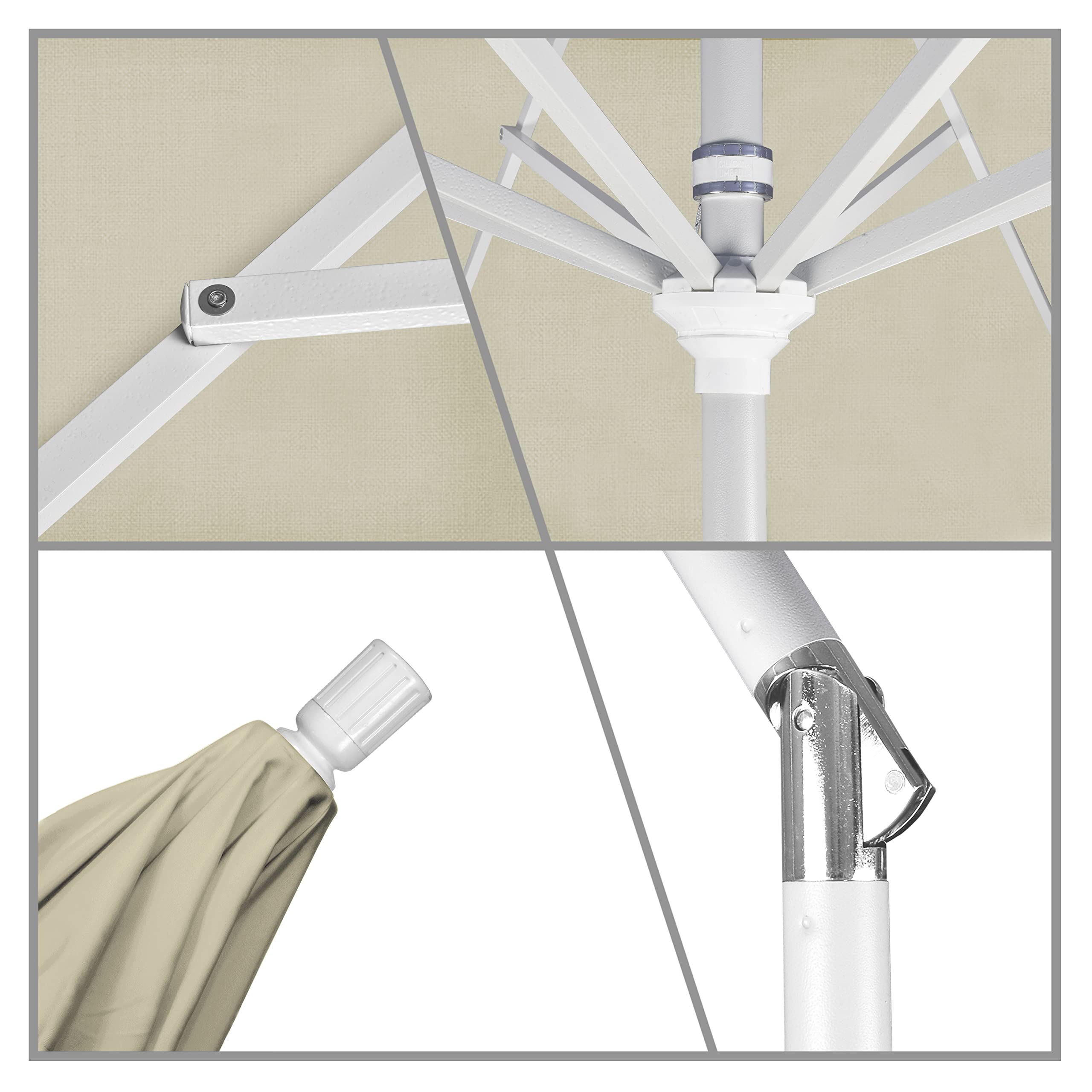9' Round Aluminum Patio Umbrella with Crank & Tilt - White Pole & Beige for Outdoor Dining