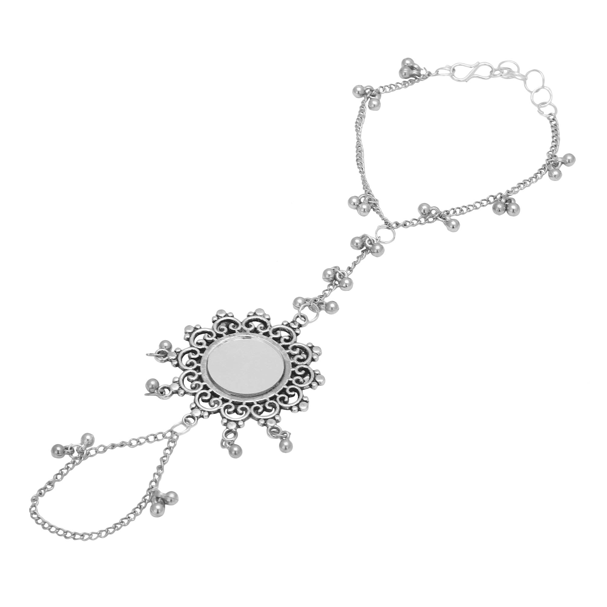 Jwellmart Indian Oxidized Silver Mirror Work Hand Ornament (Hath Panja) for Women & Girls - Bridal Wedding & Party Wear Jewelry - Perfect for Festivals, Weddings & Special Occasions