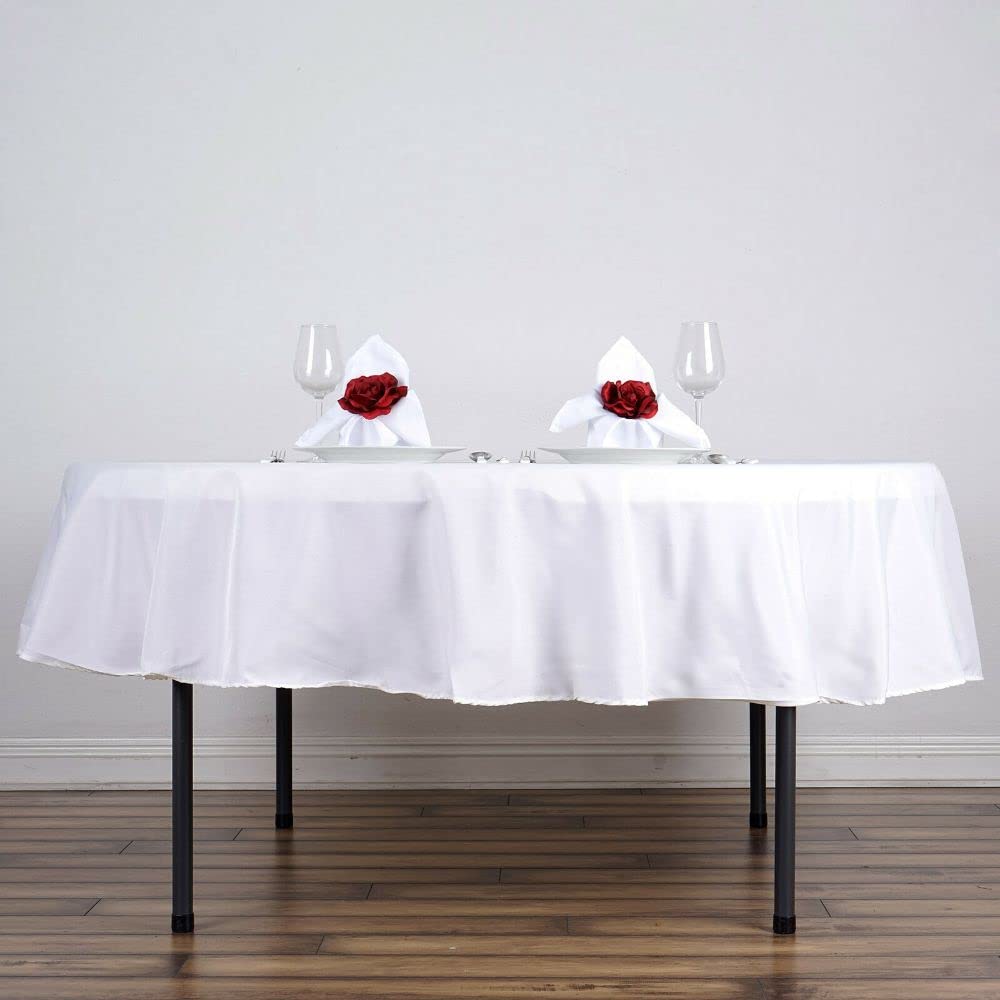 6 Pack White 90 Inch Round Polyester Tablecloths - Premium Trade Show Booth Decorations, Banquet & Wedding Reception Table Coverings