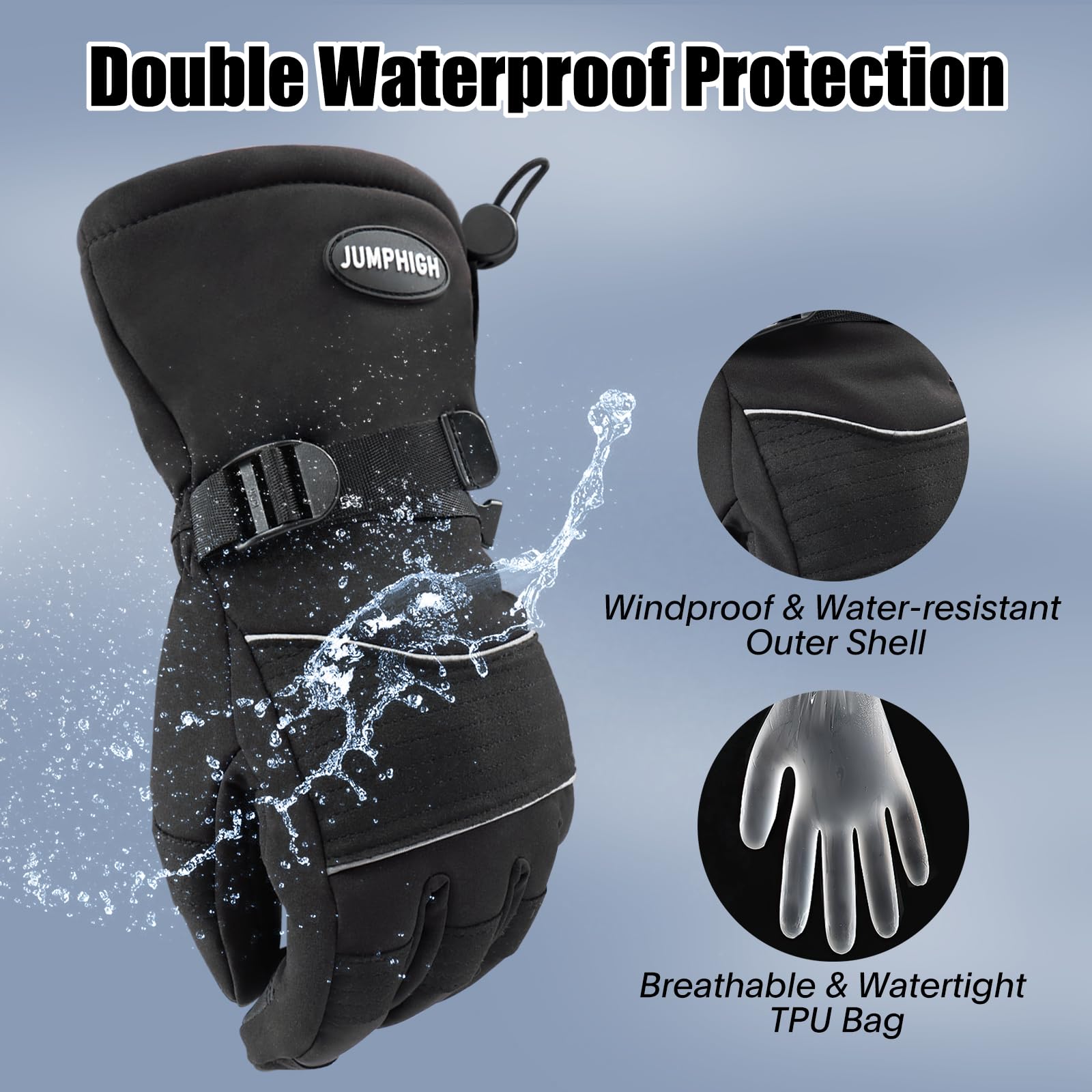 **JUMPHIGH Ski & Snow Gloves for Men & Women - 3M Thinsulate Insulated, Waterproof Winter Gloves for Snowboarding & Outdoor Activities - Perfect Cold Weather Gifts**