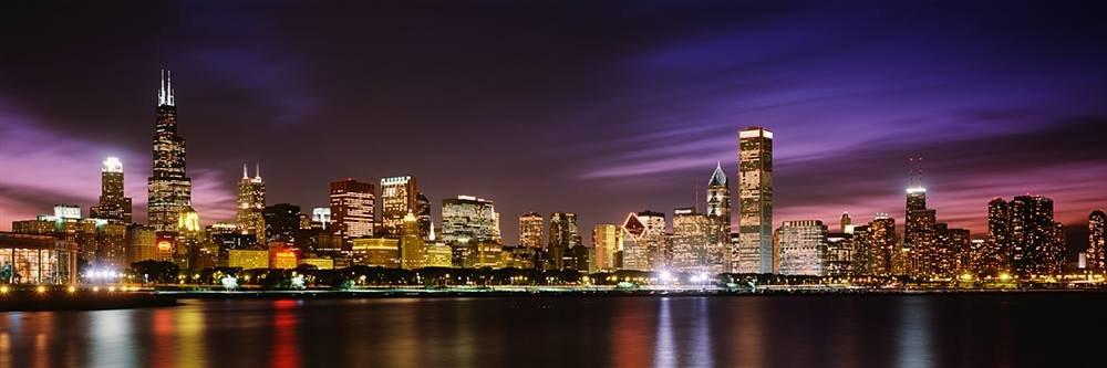 Peel & Stick Chicago Skyline Wall Mural - Vibrant Night Cityscape Decal (36