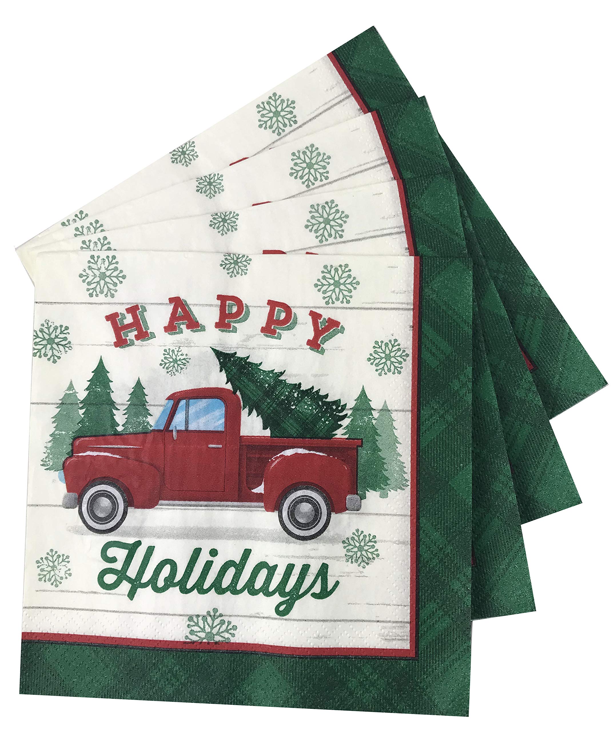Christmas Disposable Dinnerware Set - 129 Pc Classic Red Truck Design Plates, Cups, Napkins & Silverware (Serves 16) | Perfect for Holiday Parties, Family Gatherings & Festive Celebrations