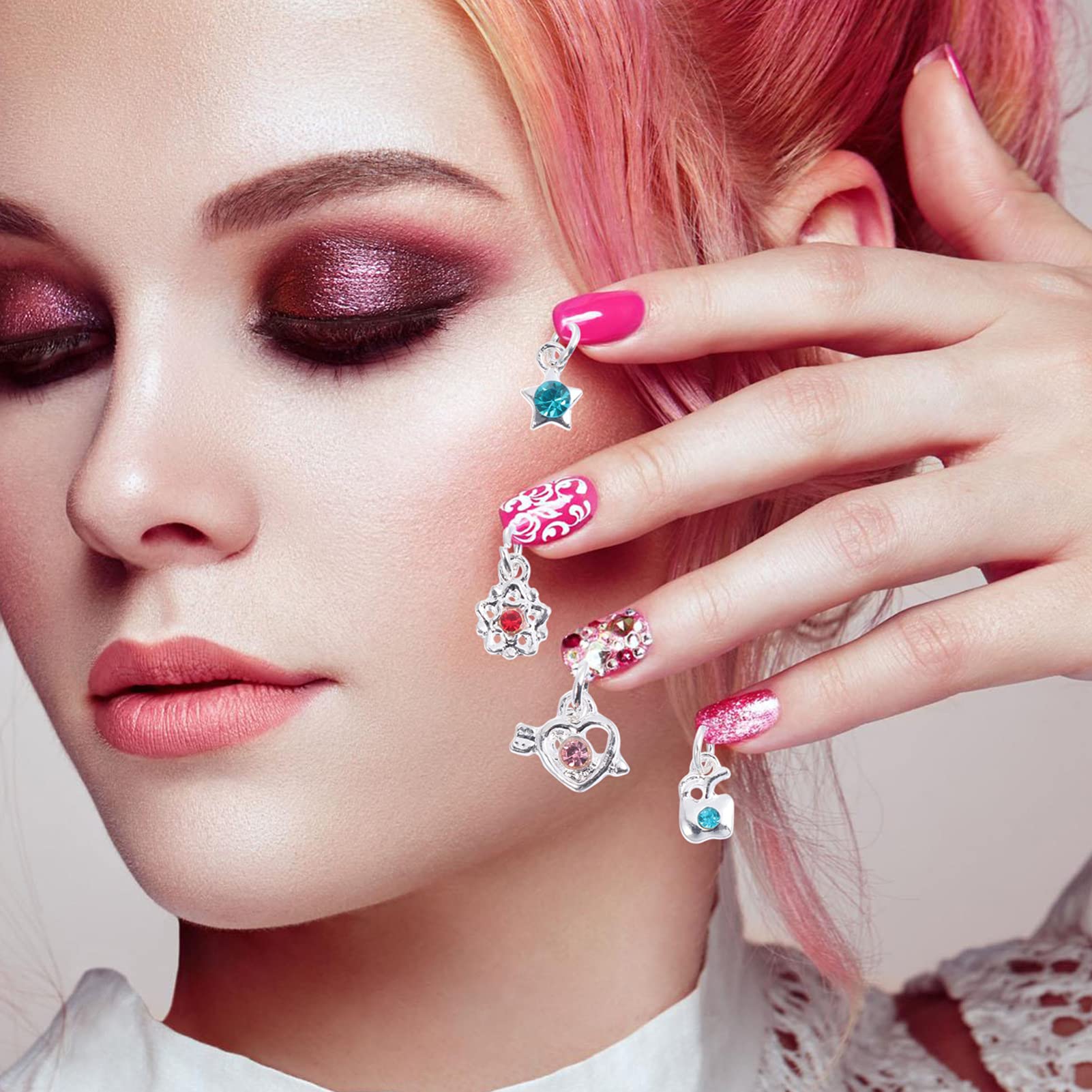 24PCS Rhinestone Nail Art Charms Set with Piercing Tool - DIY Nail Decorations for Acrylic Gels & Tips - Hand Drill for Nail Piercing - Perfect for Salon, Home Manicure & Nail Art Design