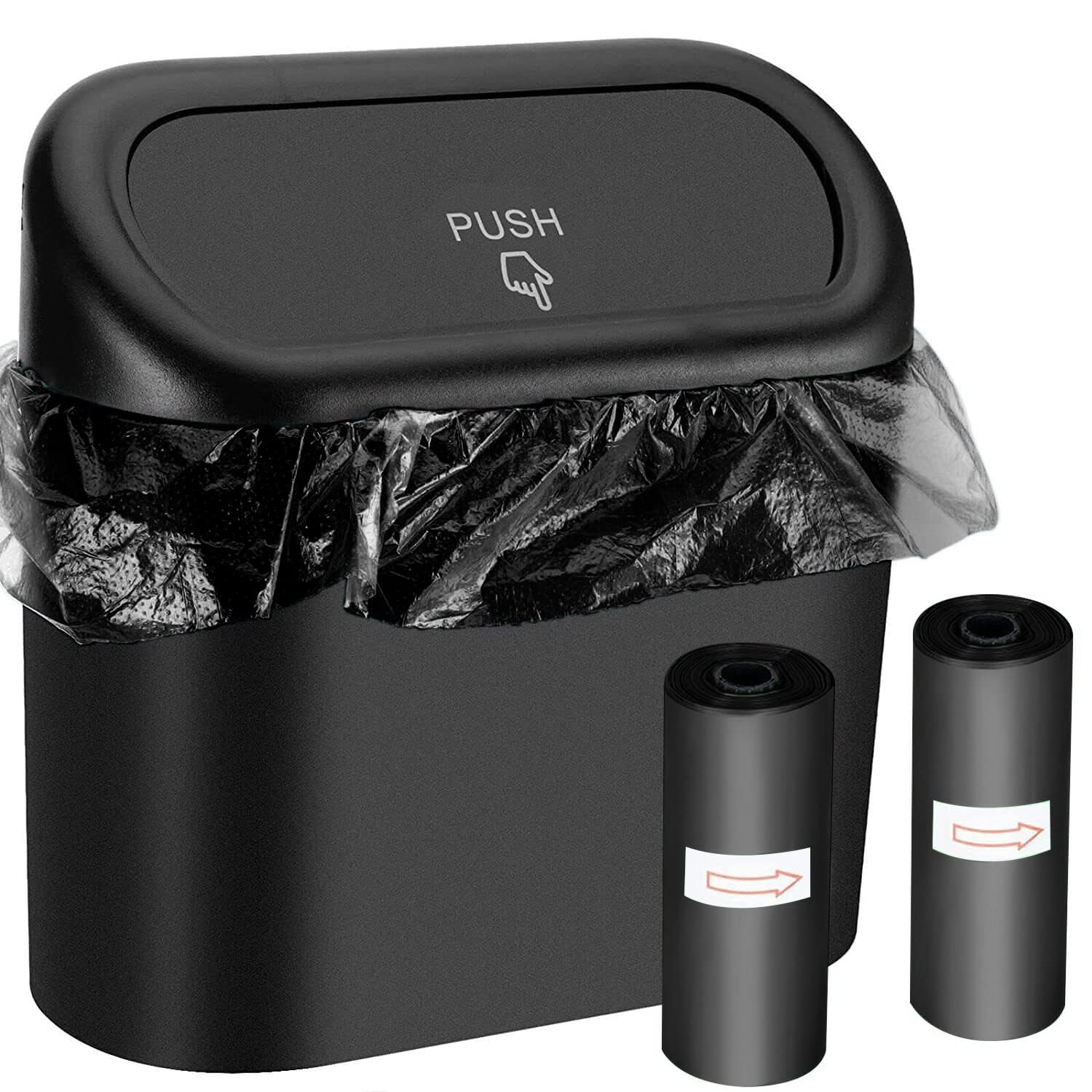 Small Car Trash Can with Lid & 60 Garbage Bags - Mini Auto Garbage Bin for Sedan, SUV, Truck | Portable Vehicle Dustbin for Car, Office, Home Use | Perfect for Road Trips, Commuting & Daily Cleaning