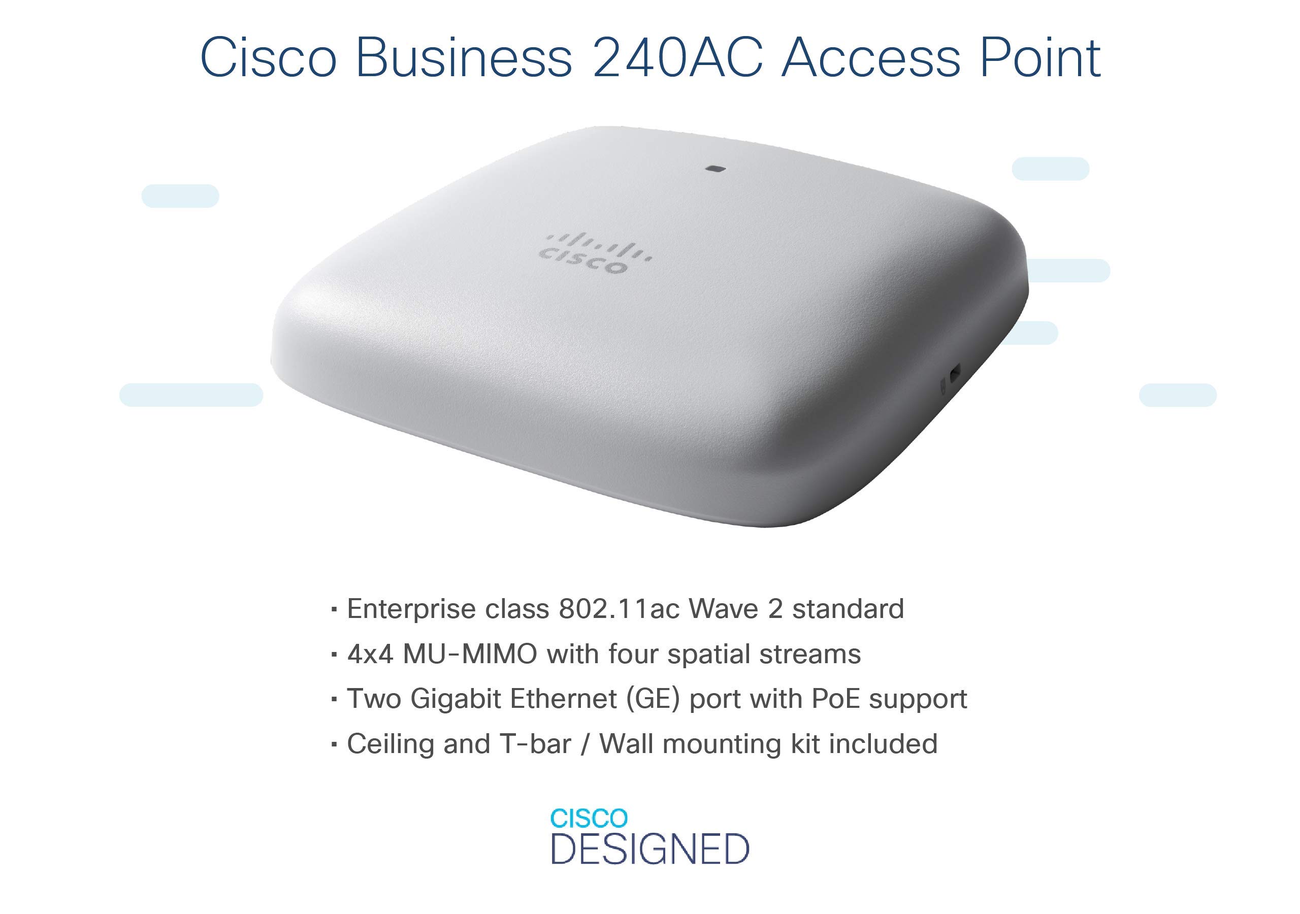 Cisco Business CBW240AC-E 802.11ac Wave 2 Wireless Access Point | 4x4 MU-MIMO | Dual Gigabit Ethernet Ports | Ceiling Mount | Limited Lifetime Warranty | Ideal for Offices, Schools & Enterprise WiFi Networks