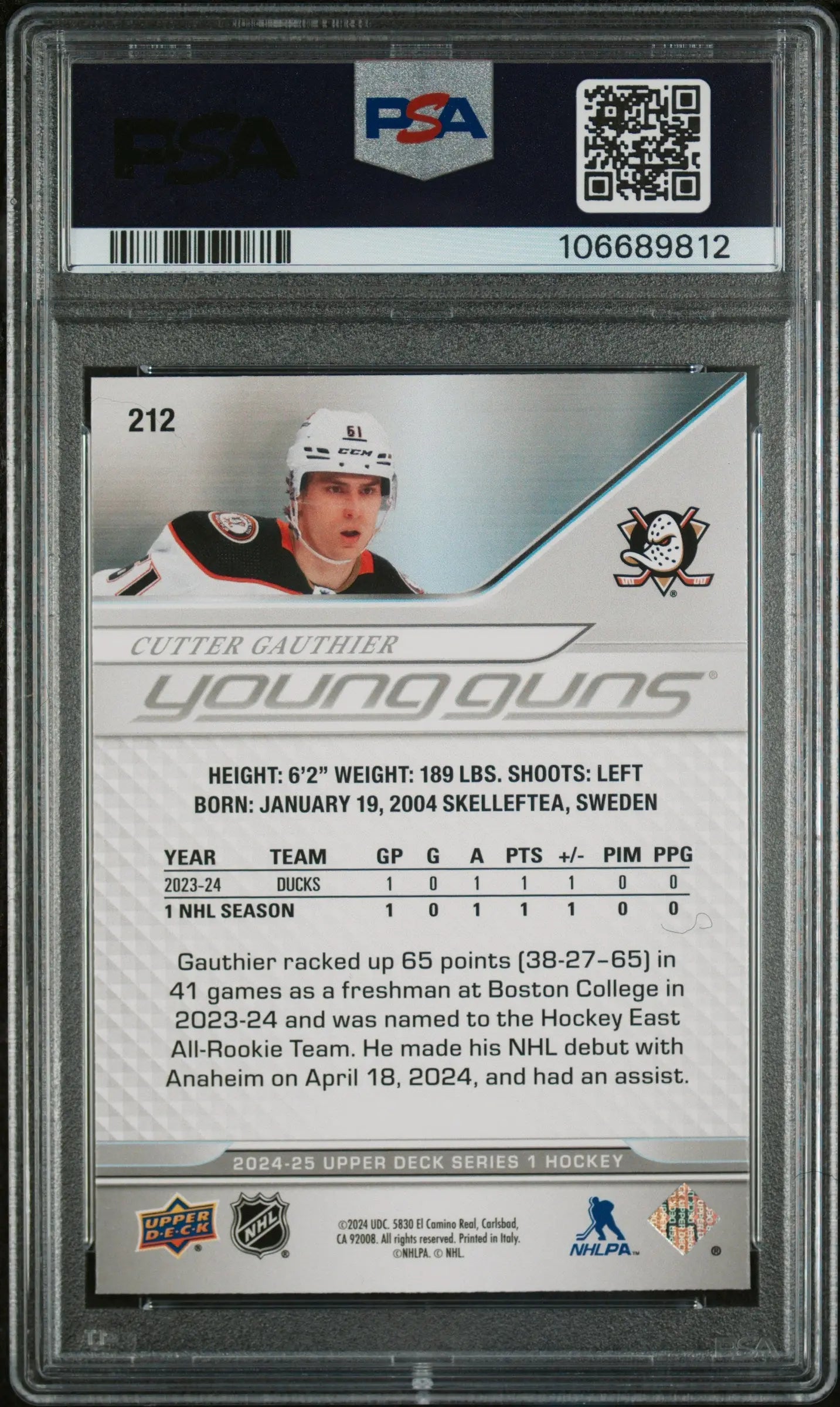 2024-25 Upper Deck Series 1 Cutter Gauthier Young Guns Rookie Card PSA 10 Gem Mint - Perfect for Hockey Card Collectors & Sports Memorabilia Enthusiasts