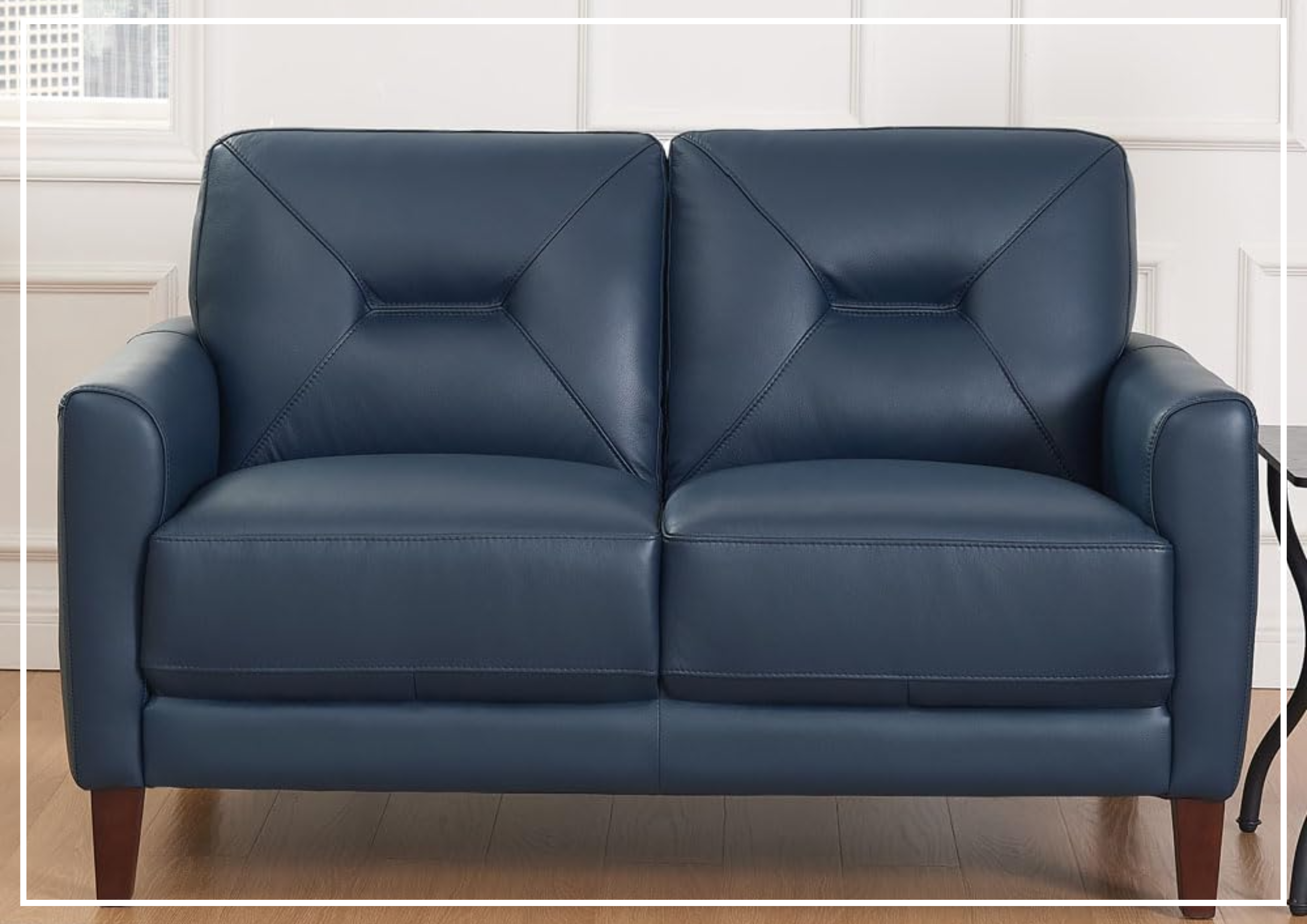 Hydeline Mavis Genuine Top Grain Leather Loveseat Sofa with Tapered Wooden Legs - Perfect for Living Room, Office Lounge & Small Spaces