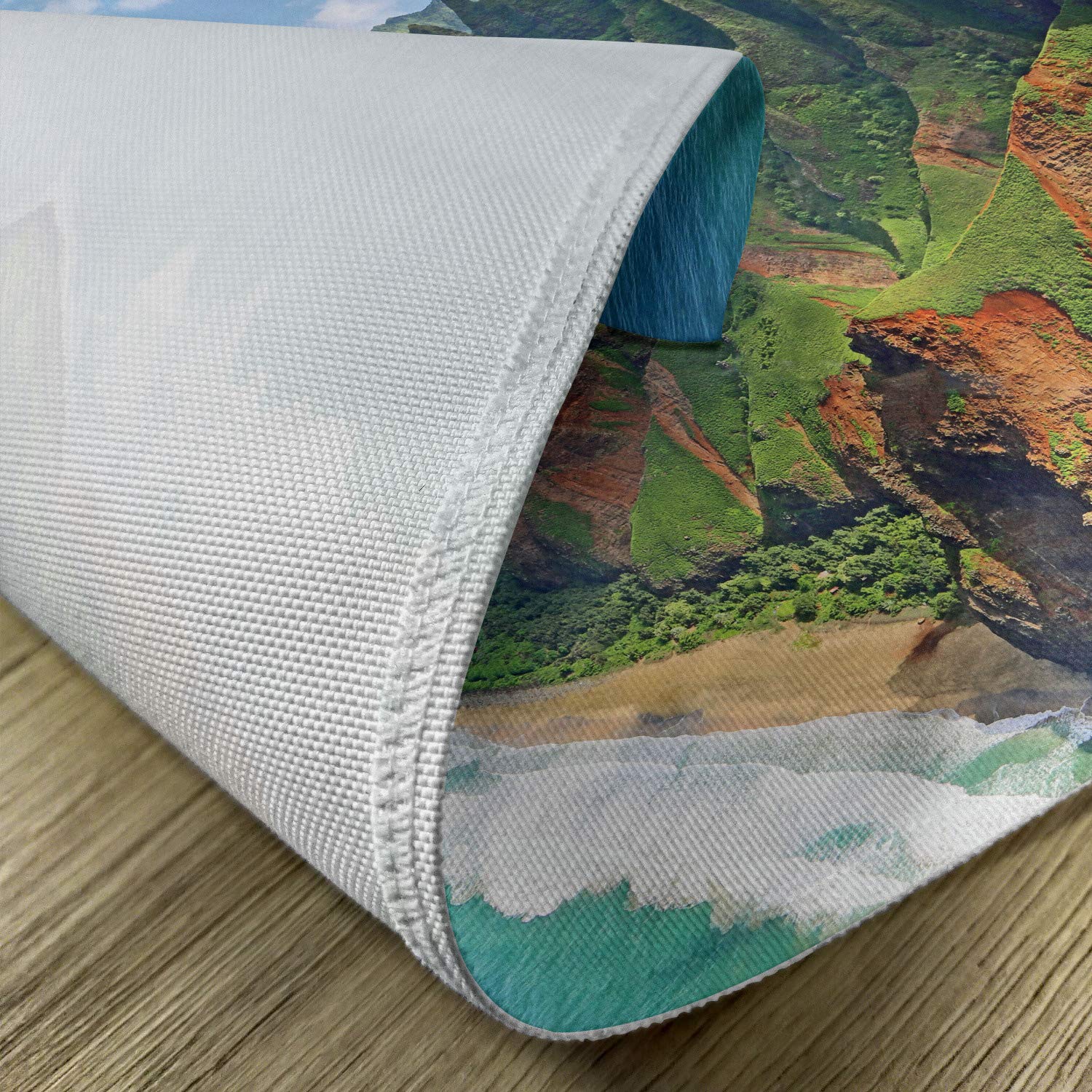 Ambesonne Hawaiian Place Mats Set of 4 - Na Pali Coast Kauai Hawaii Seascape Design, Washable Fabric Table Mats for Dining Room & Kitchen Decor (Green, Redwood, Blue) - Perfect for Tropical Themed Parties, Beach House Dining, and Vacation Home Decor