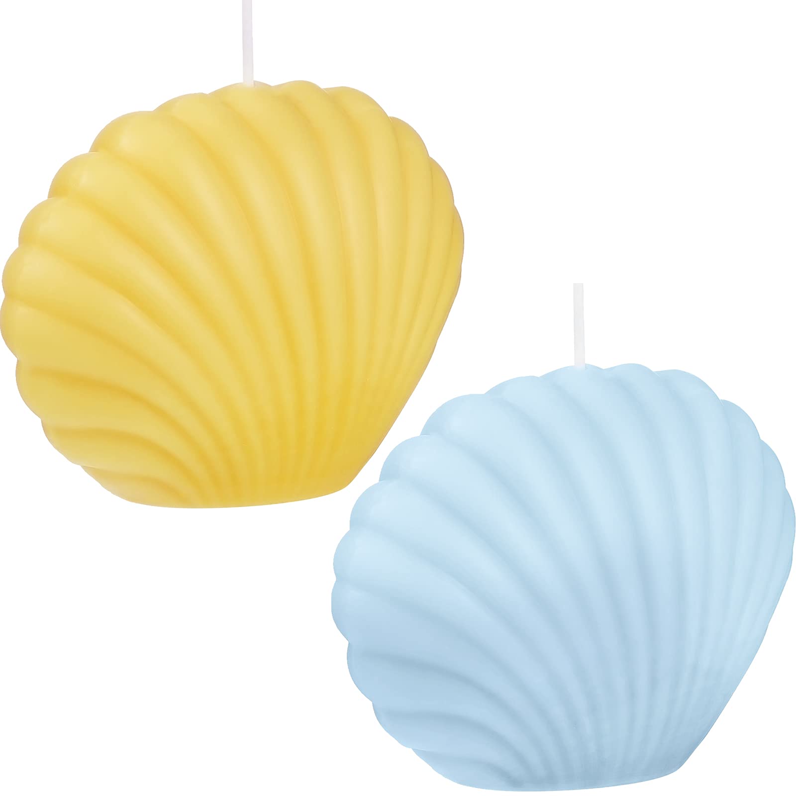 2 Pack Handmade Soy Wax Seashell Scented Candles - Freesia Fragrance, Blue & Yellow Shell-Shaped Candles for Home Decor, Wedding Centerpieces, Spa Relaxation & Danish Pastel Room Aesthetics