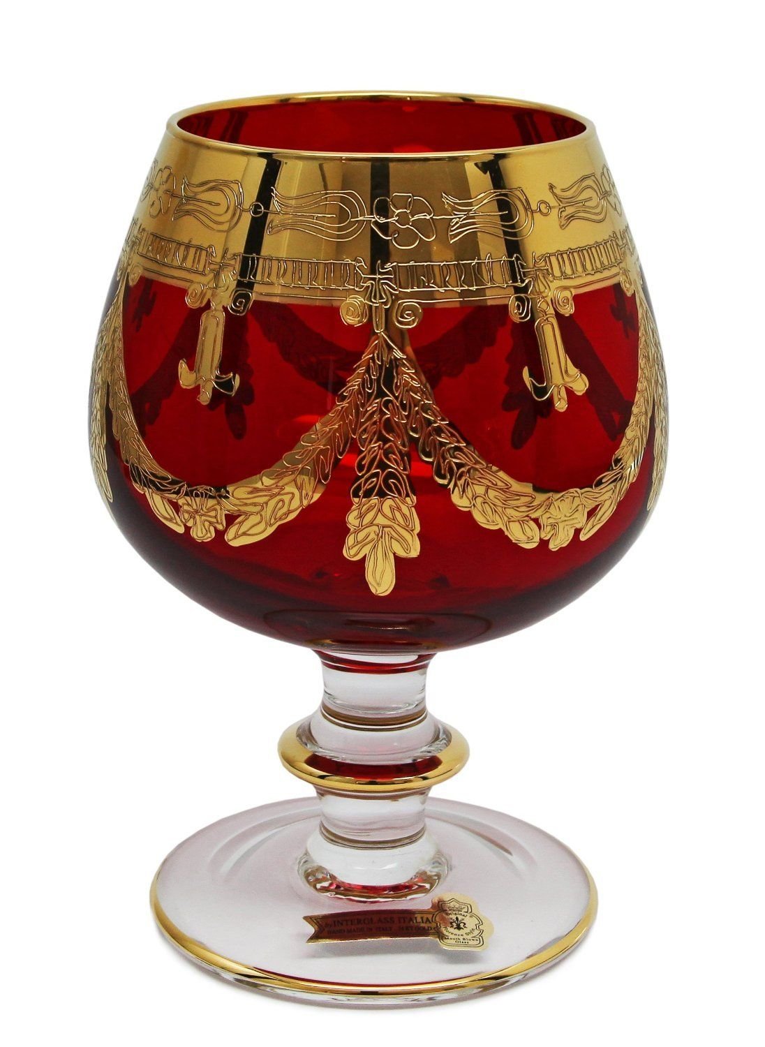 Premium Set of 6 Crystal Cognac Glasses - 24K Gold-Plated Luxury Snifters for Whiskey, Brandy & Fine Liquor - Elegant Red Wine Tasting & Home Bar Decor