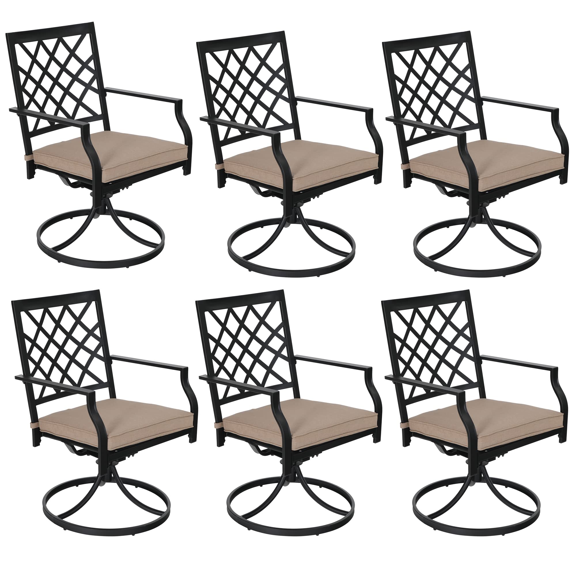PHI VILLA 6-Piece Swivel Patio Chair Set - 300 lb Capacity Outdoor Dining Rocking Chairs with Cushions for Garden, Backyard, Bistro - Perfect for Relaxing, Entertaining & Outdoor Dining